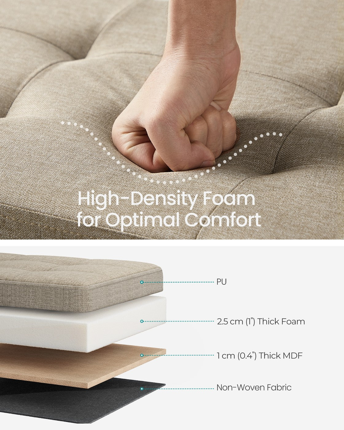 Foldable Storage Ottoman - Fabric - Camel Brown