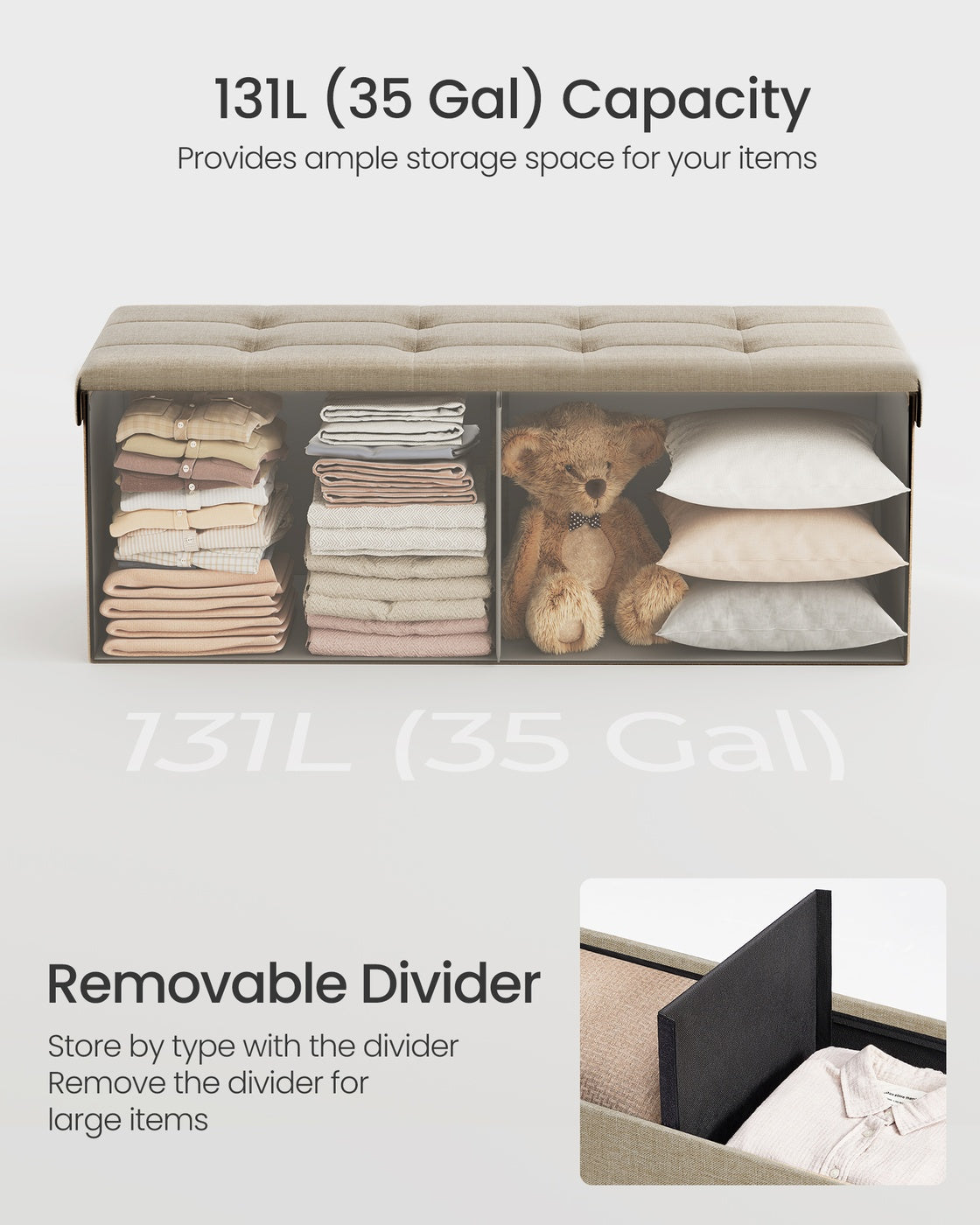 Foldable Storage Ottoman - Fabric - Camel Brown