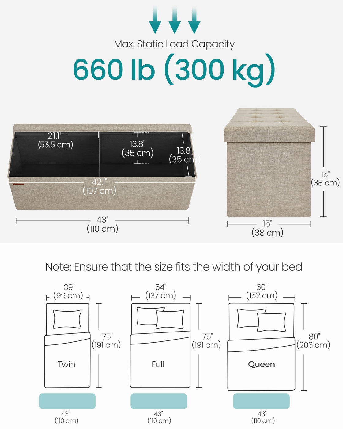 Foldable Storage Ottoman - Fabric - Camel Brown