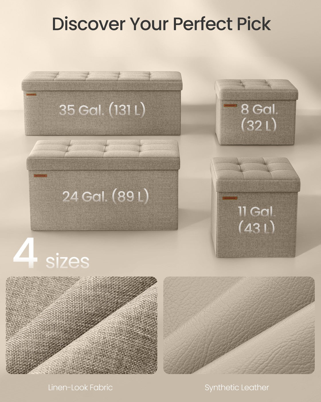 Foldable Storage Ottoman - Fabric - Camel Brown