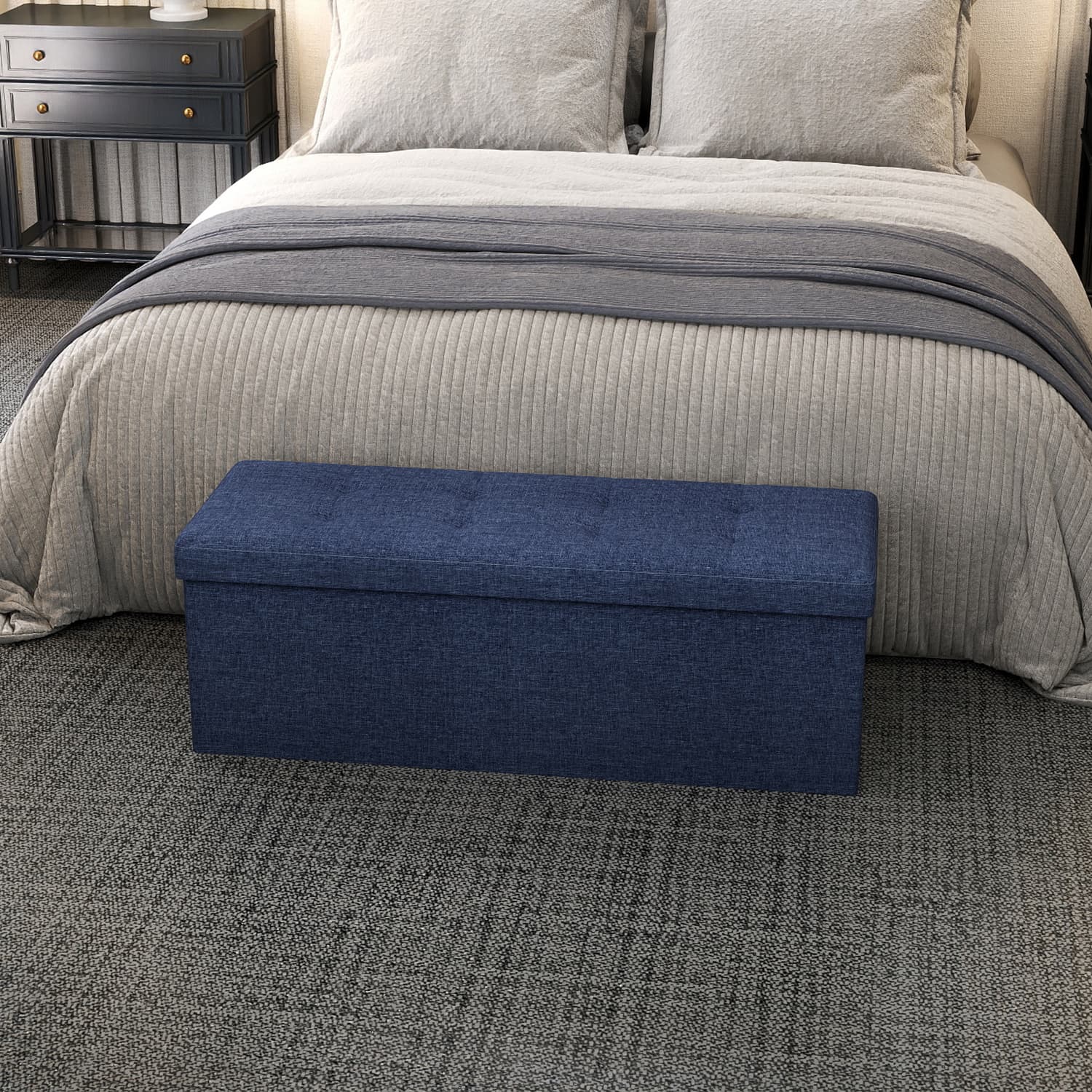 Storage Ottoman Bench - Fabric - Ink Black - Foldable with Storage