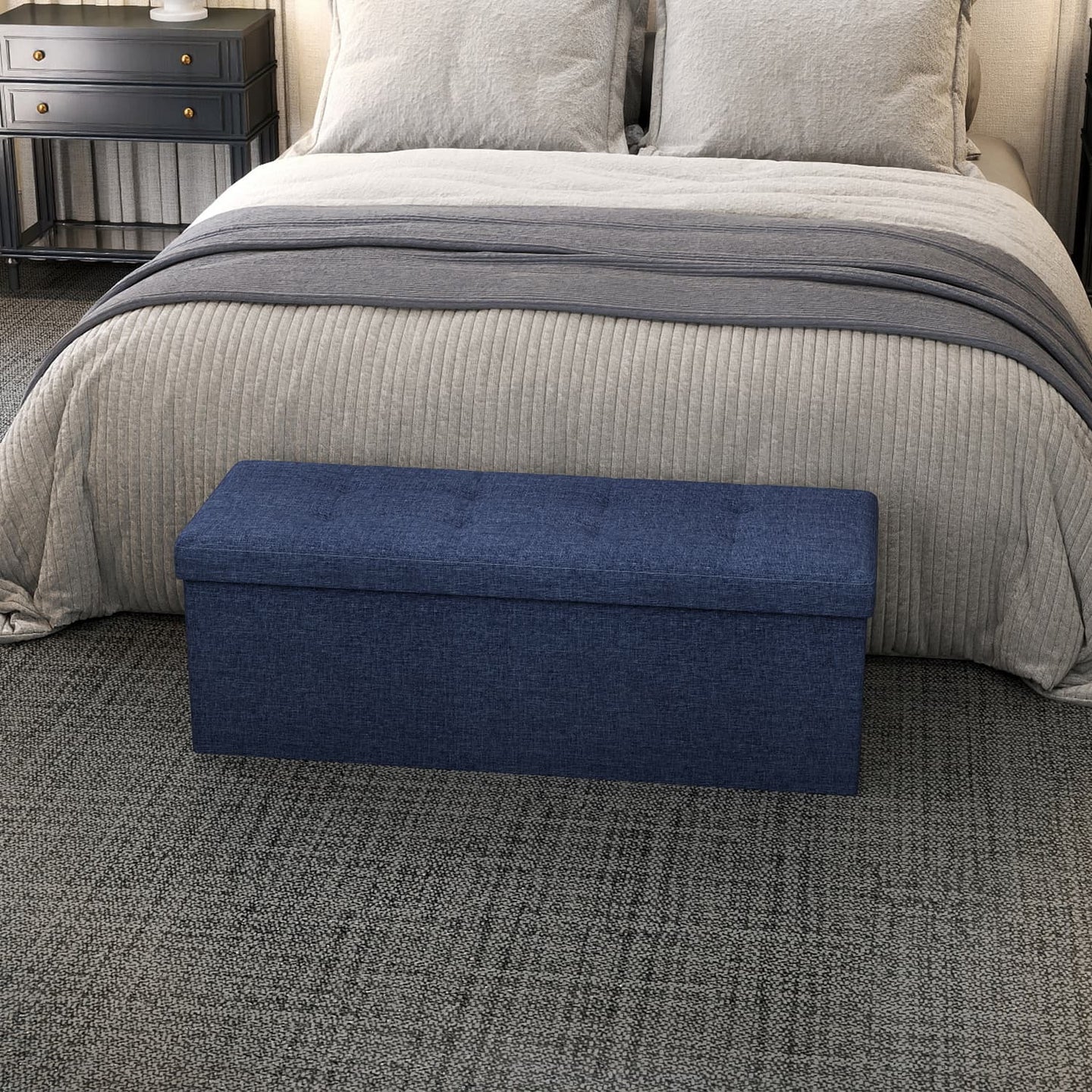 Storage Ottoman Bench - Fabric - Ink Black - Foldable with Storage