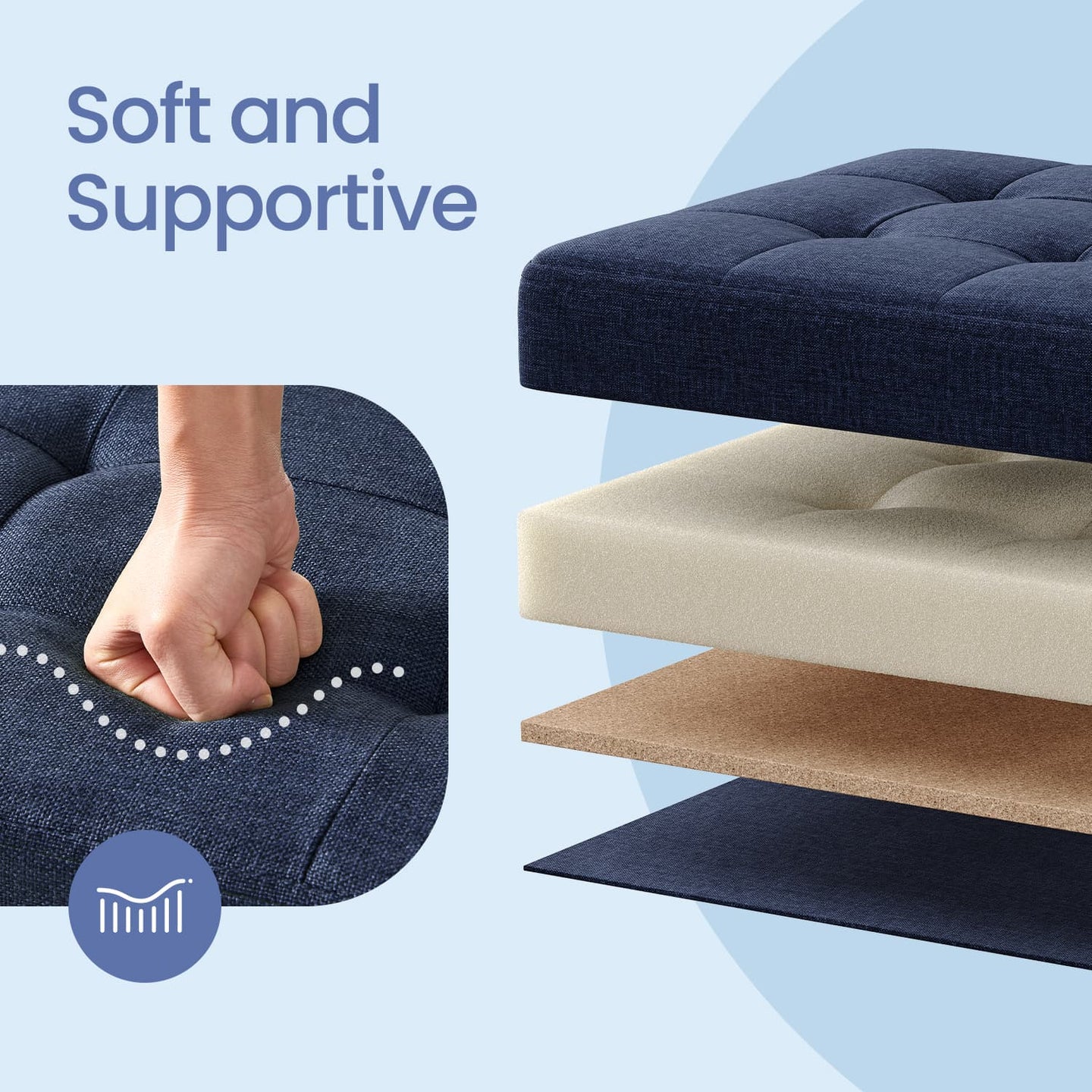 Storage Ottoman Bench - Fabric - Ink Black - Foldable with Storage