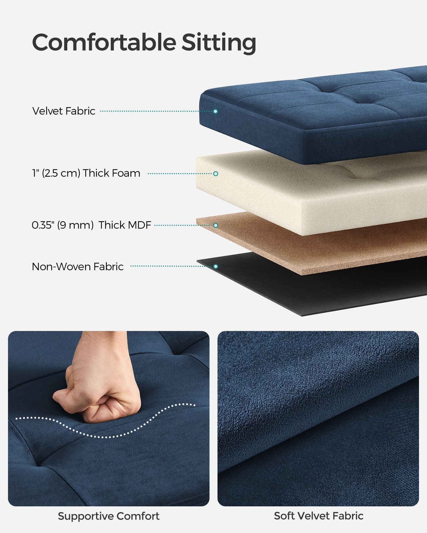 Foldable Storage Ottoman - Fabric - Dark Blue - Multifunctional Foot Rest with Storage