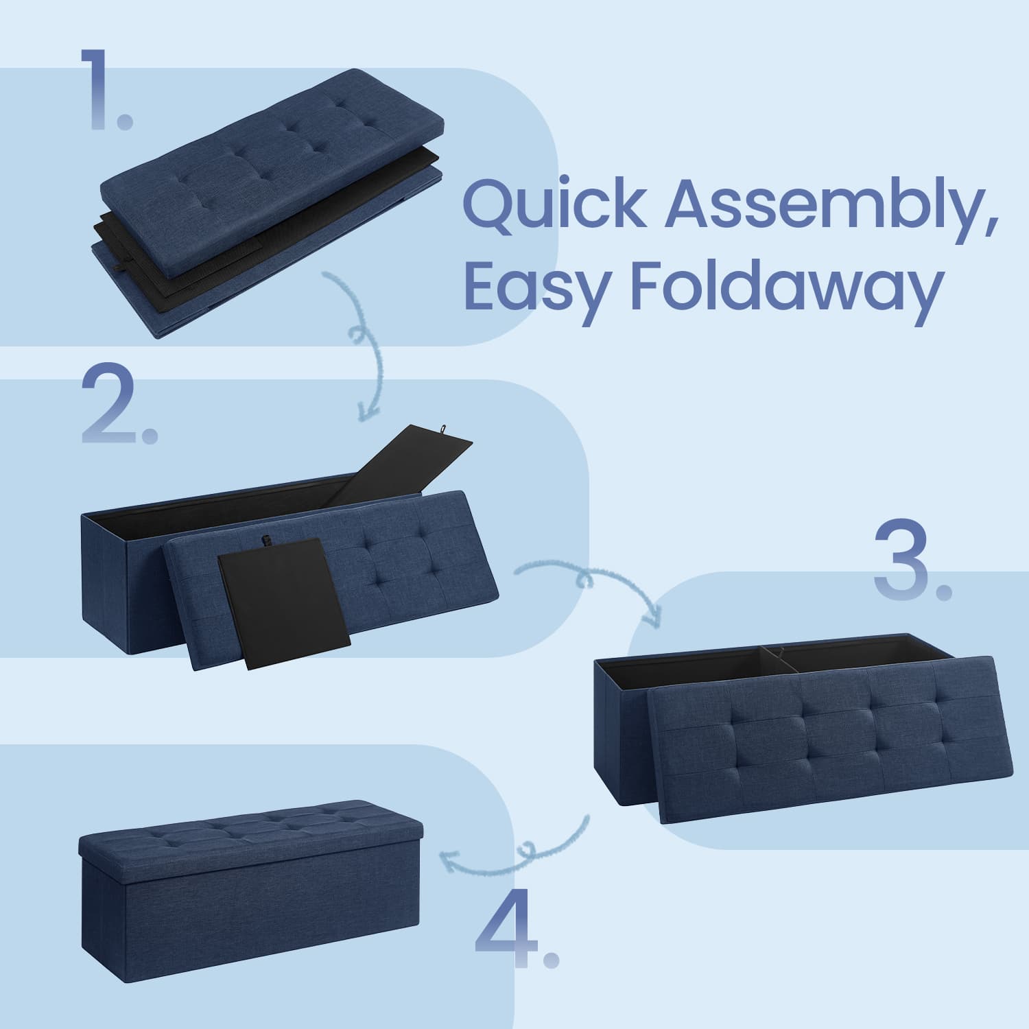 Storage Ottoman Bench - Fabric - Ink Black - Foldable with Storage