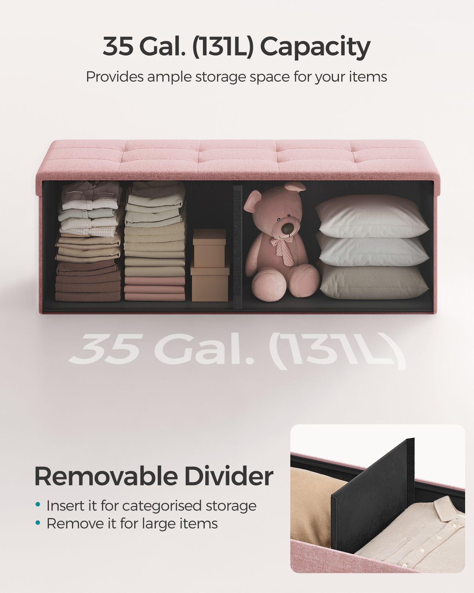 Foldable Storage Ottoman - Fabric - Jelly Pink