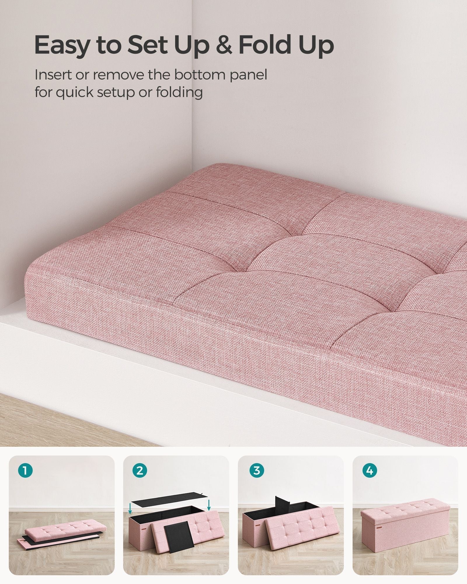 Foldable Storage Ottoman - Fabric - Jelly Pink