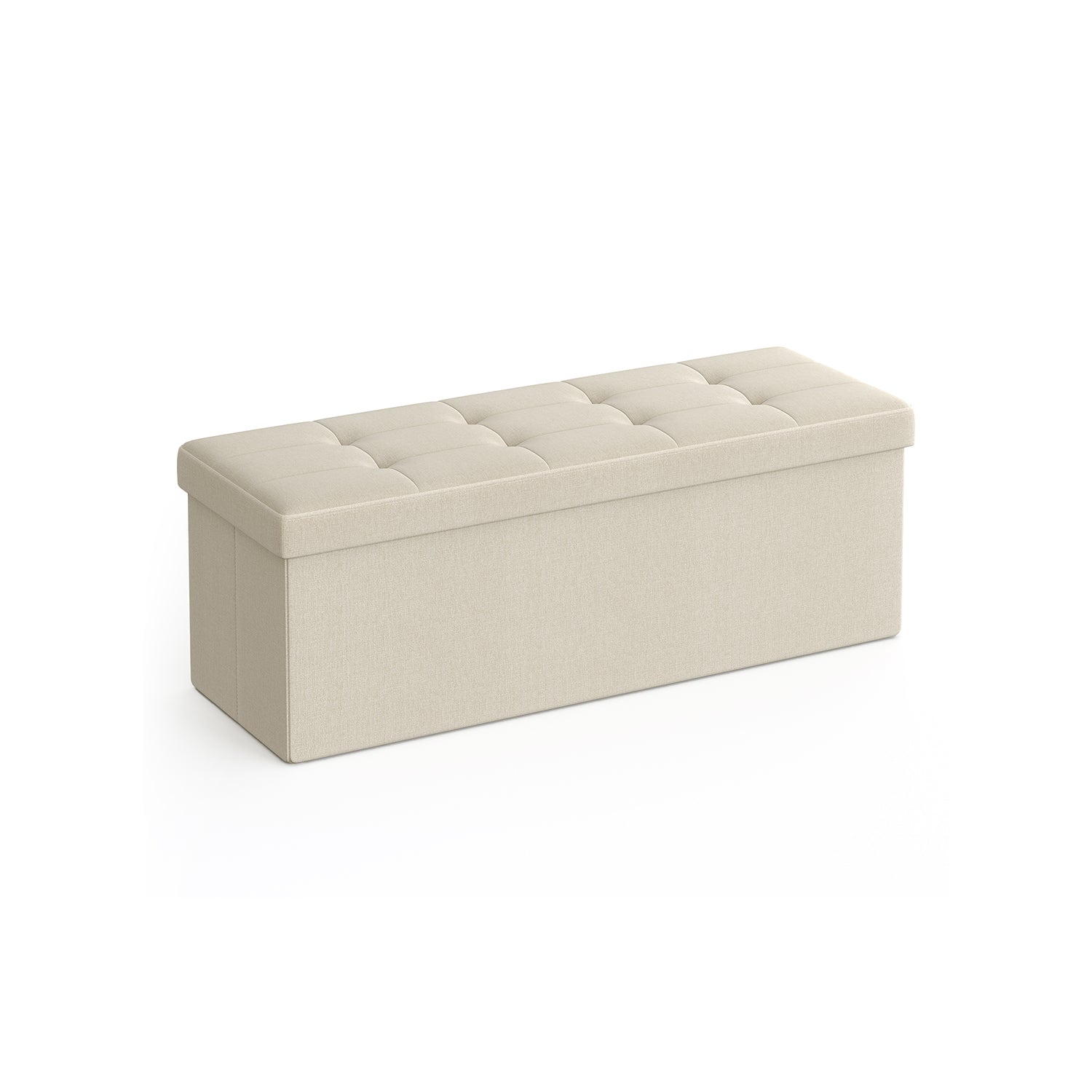 Foldable Storage Ottoman - Fabric - Cream White - Multi-Functional Footrest with 300 kg Capacity