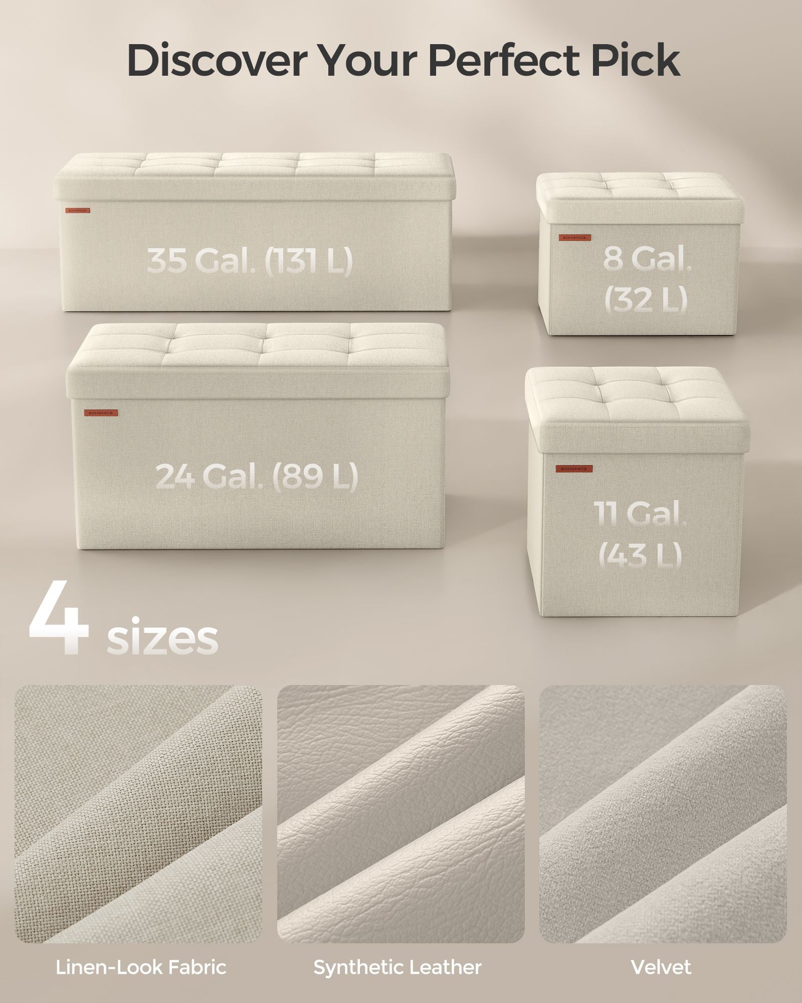 Foldable Storage Ottoman - Fabric - Cream White - Multi-Functional Footrest with 300 kg Capacity