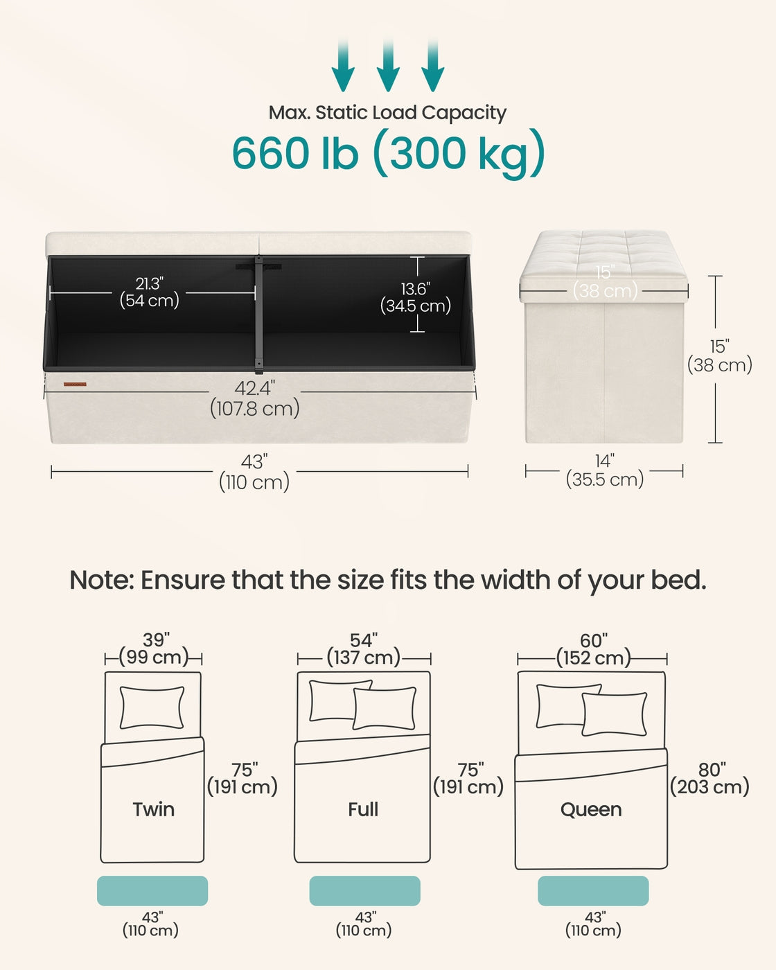 Storage Ottoman - 38L - MDF - Foldable Design