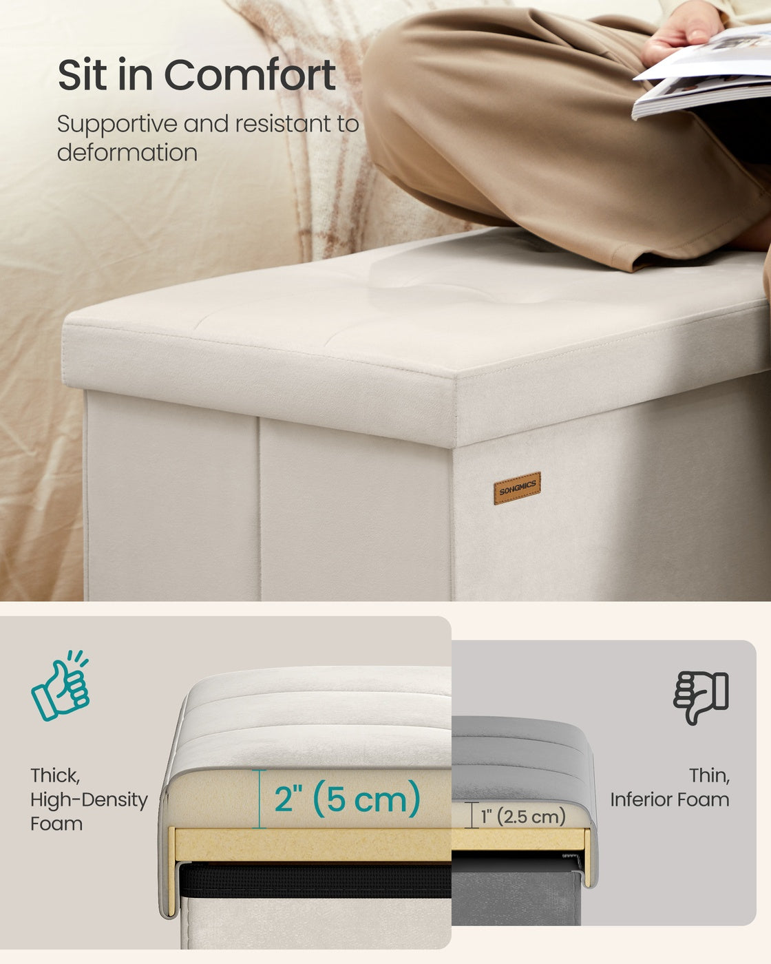 Storage Ottoman - 38L - MDF - Foldable Design