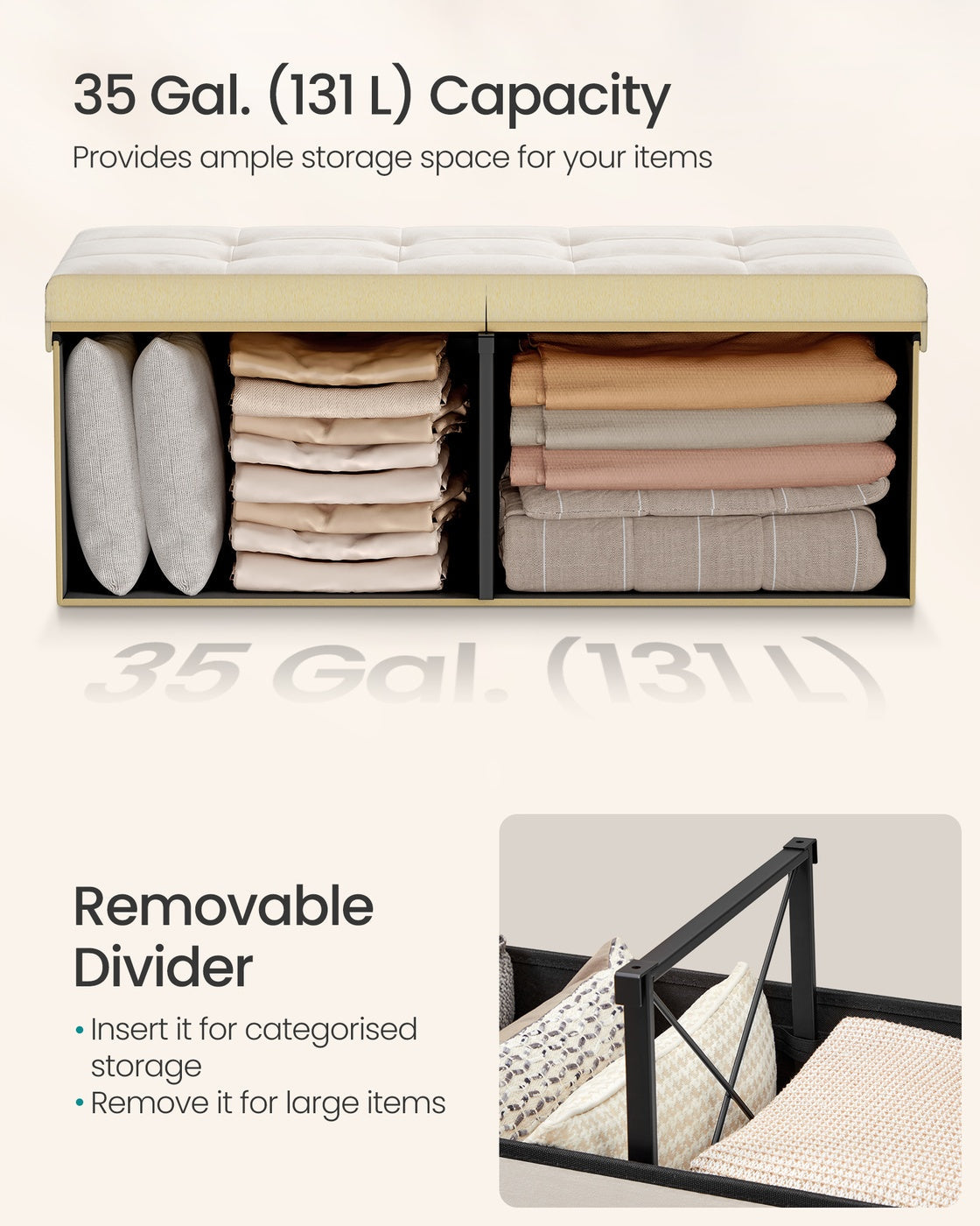 Storage Ottoman - 38L - MDF - Foldable Design