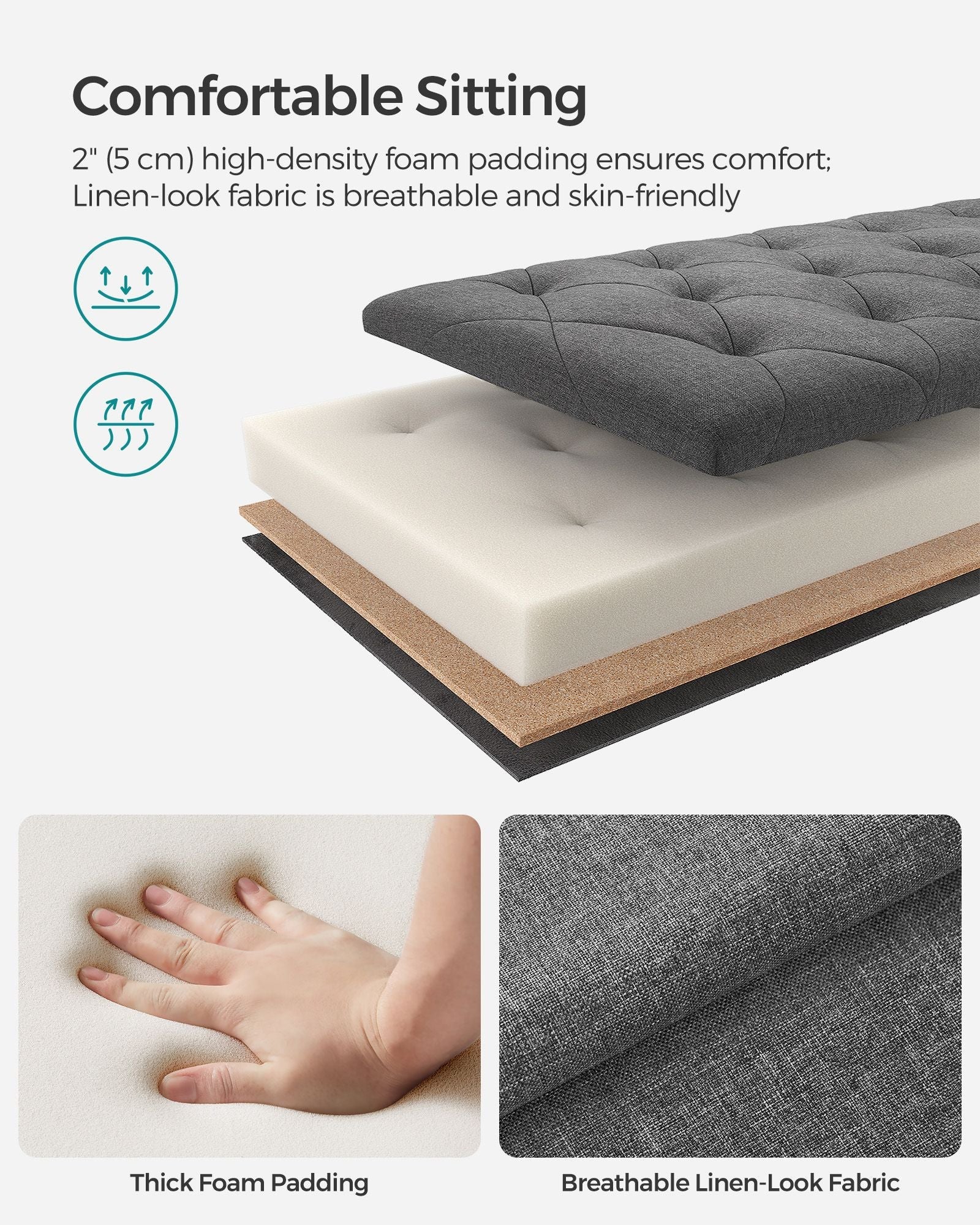 Storage Ottoman - Fabric - Dark Grey - Foldable with Legs and High Load Capacity