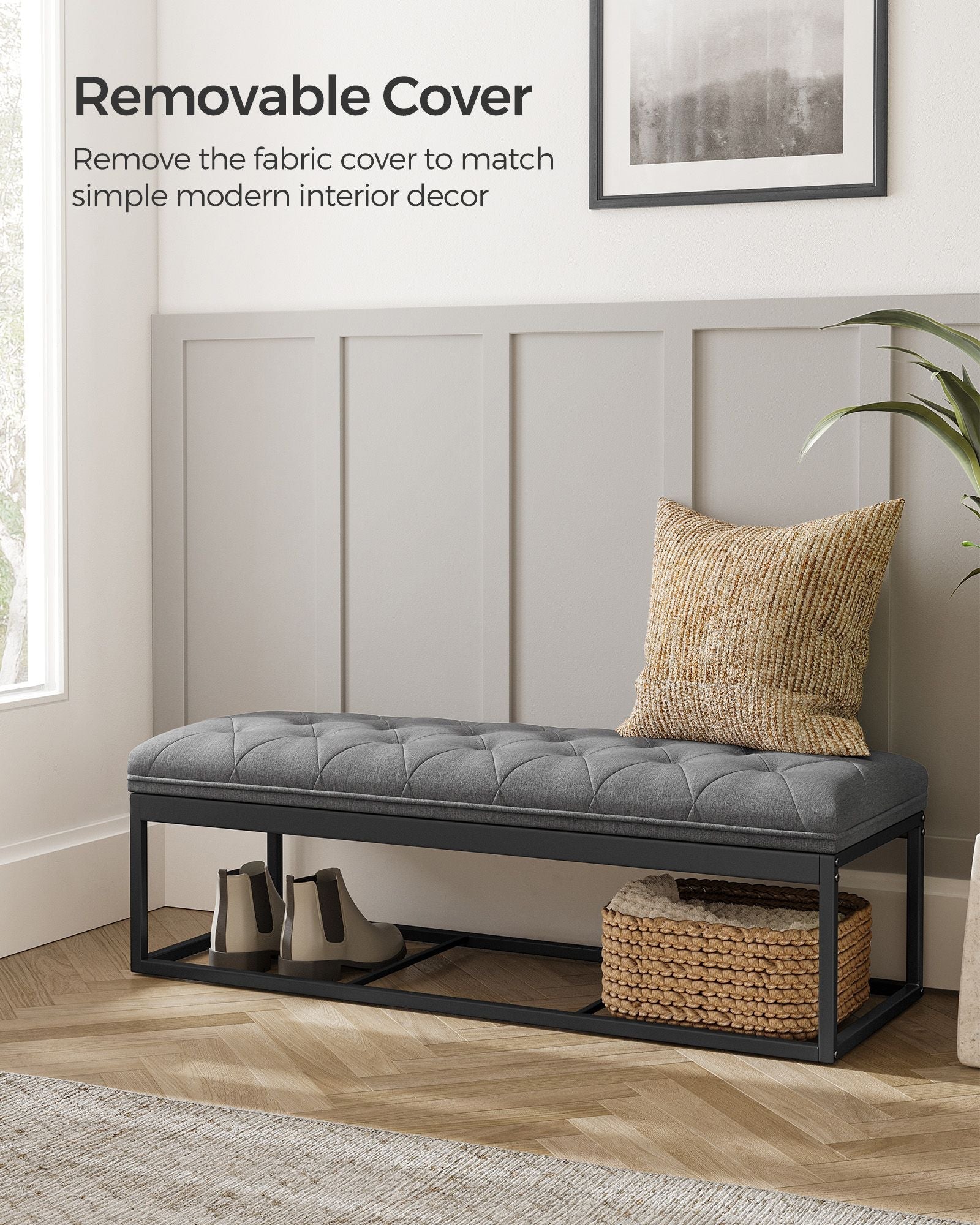 Storage Ottoman - Fabric - Dark Grey - Foldable with Legs and High Load Capacity