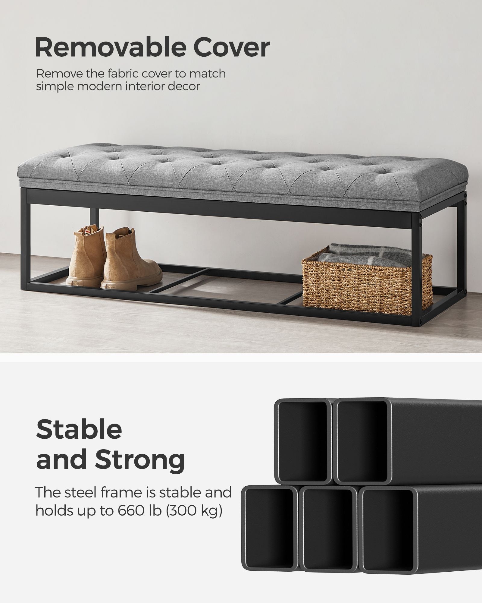 Storage Ottoman - Fabric - Light Grey - Foldable with Feet