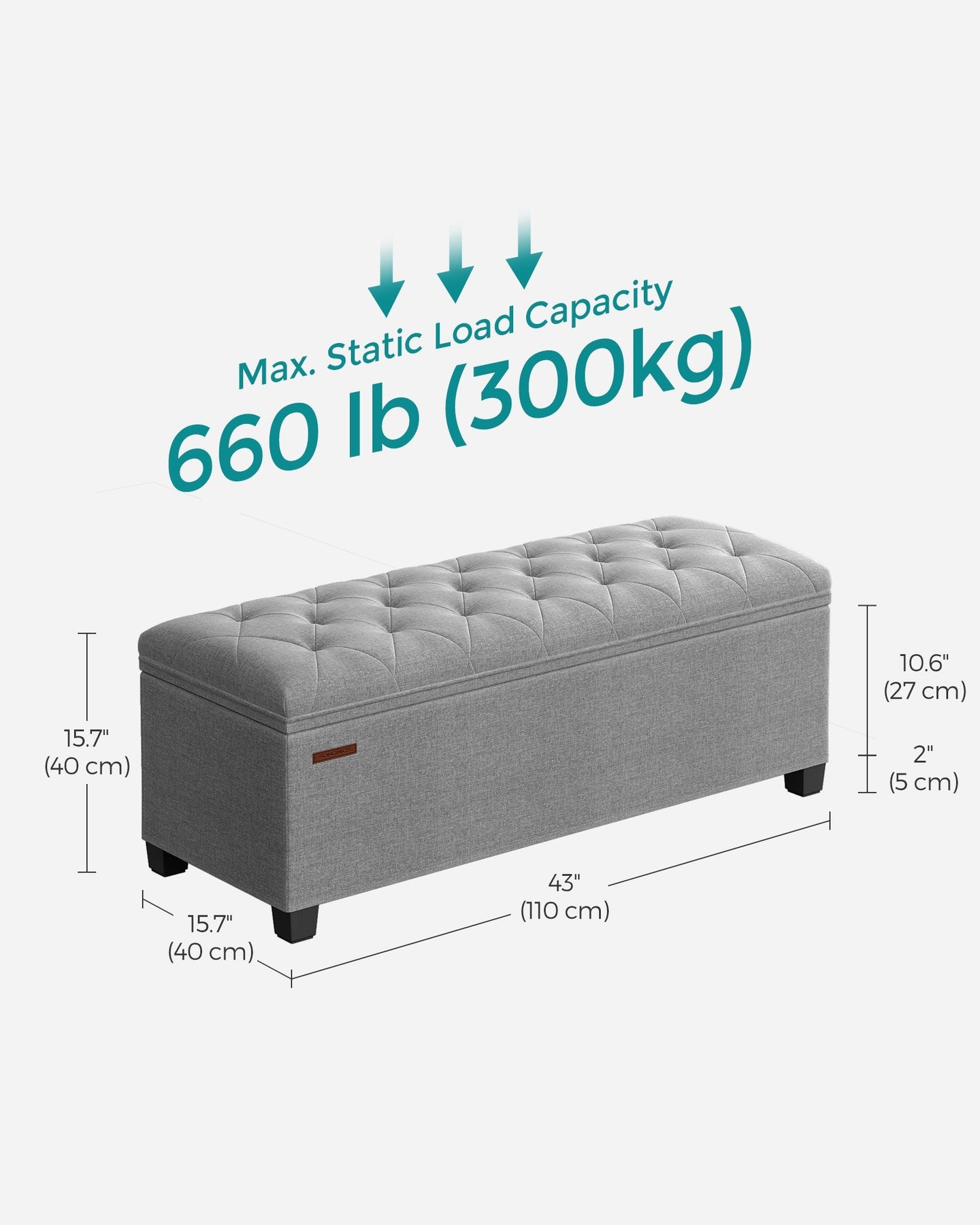 Storage Ottoman - Fabric - Light Grey - Foldable with Feet