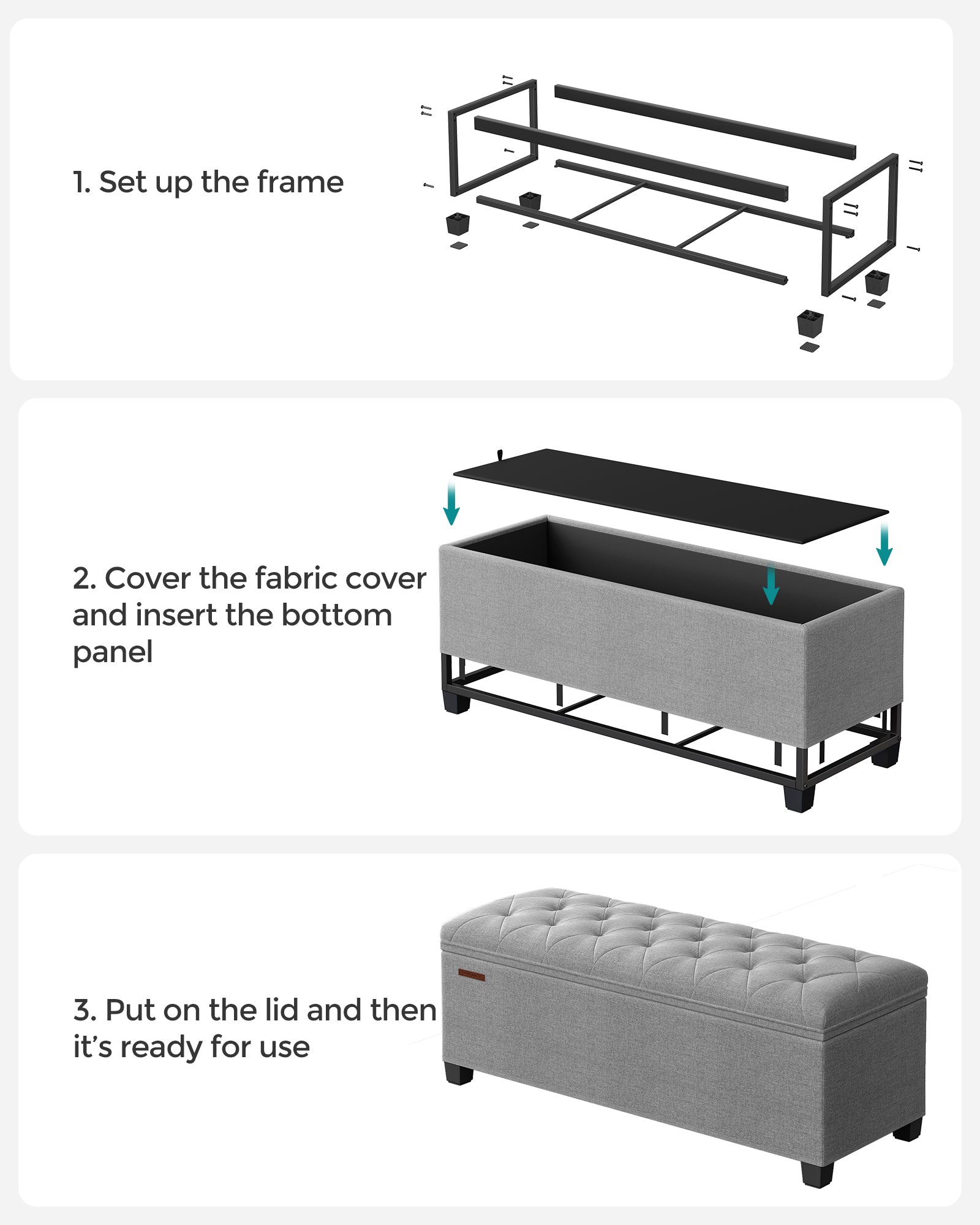 Storage Ottoman - Fabric - Light Grey - Foldable with Feet