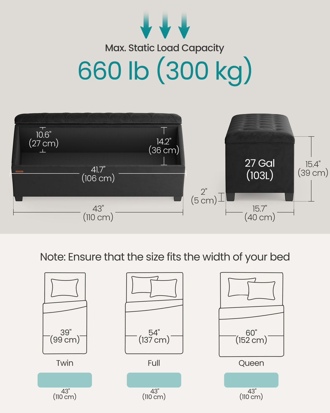 Storage Ottoman Bench - Fabric - Dark Grey - Foldable with Storage and High Weight Capacity