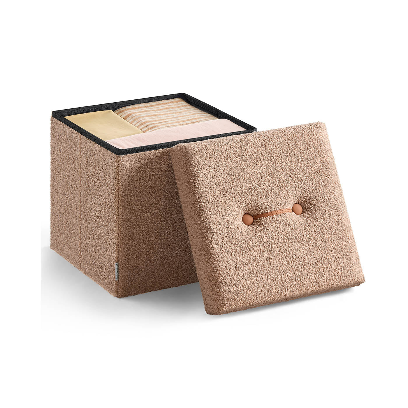 Folding Storage Ottoman - Fabric - Cream White - Removable Lid