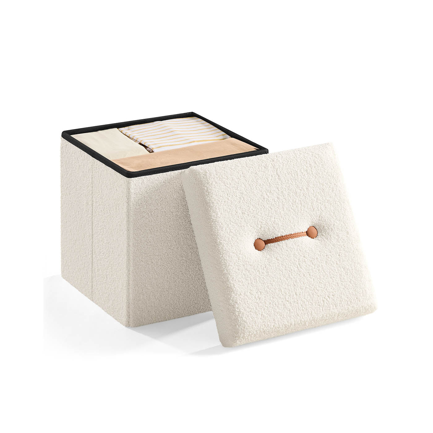 Folding Storage Ottoman - Fabric - Cream White - Removable Lid