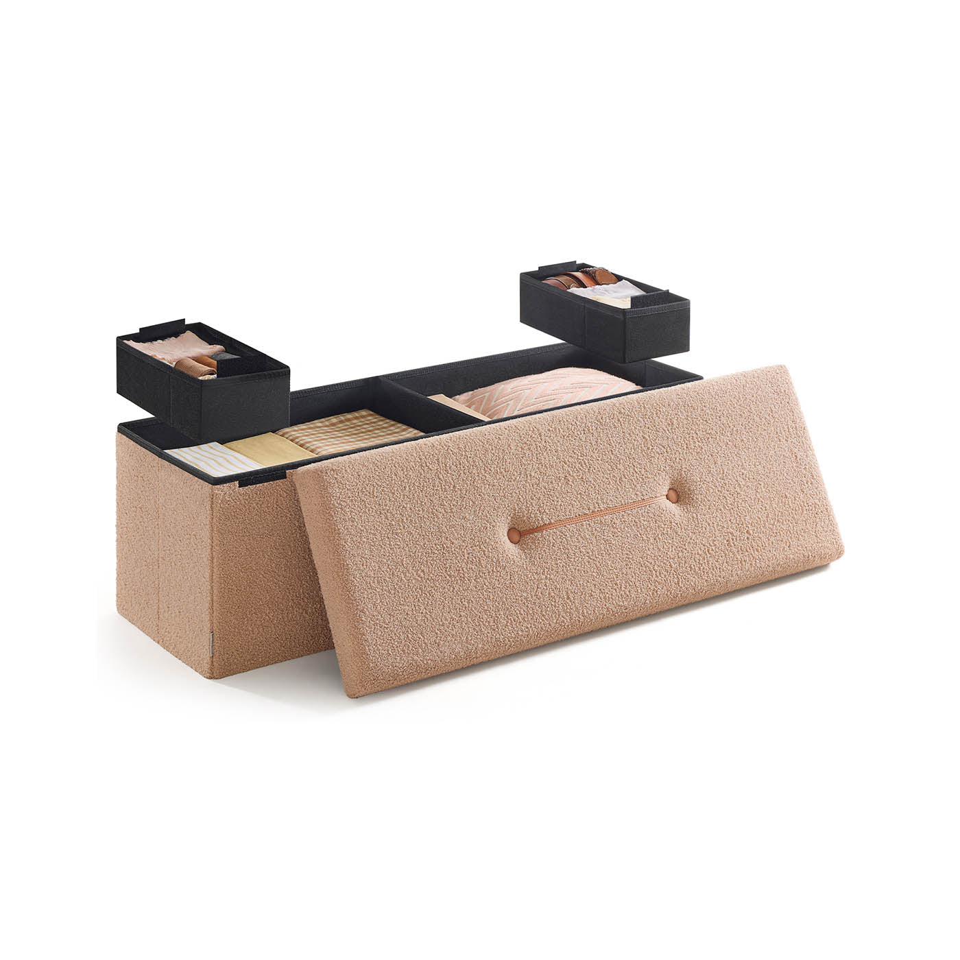 Folding Storage Ottoman - Fabric - Cream White - Removable Lid