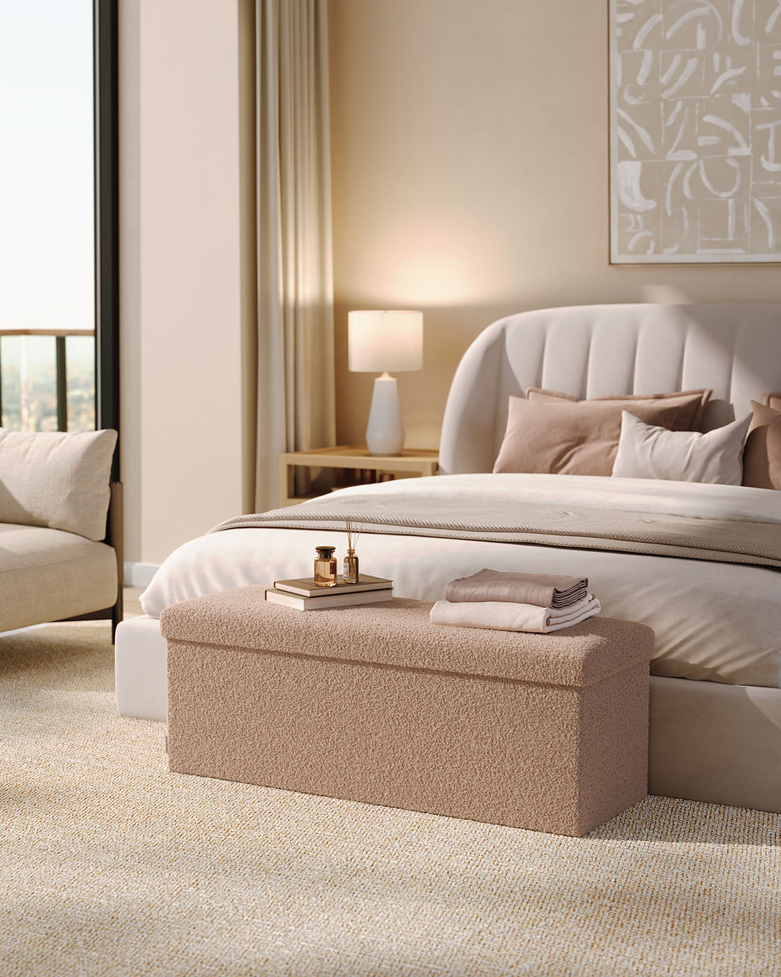 Folding Storage Ottoman - Fabric - Camel Brown - Removable Lid