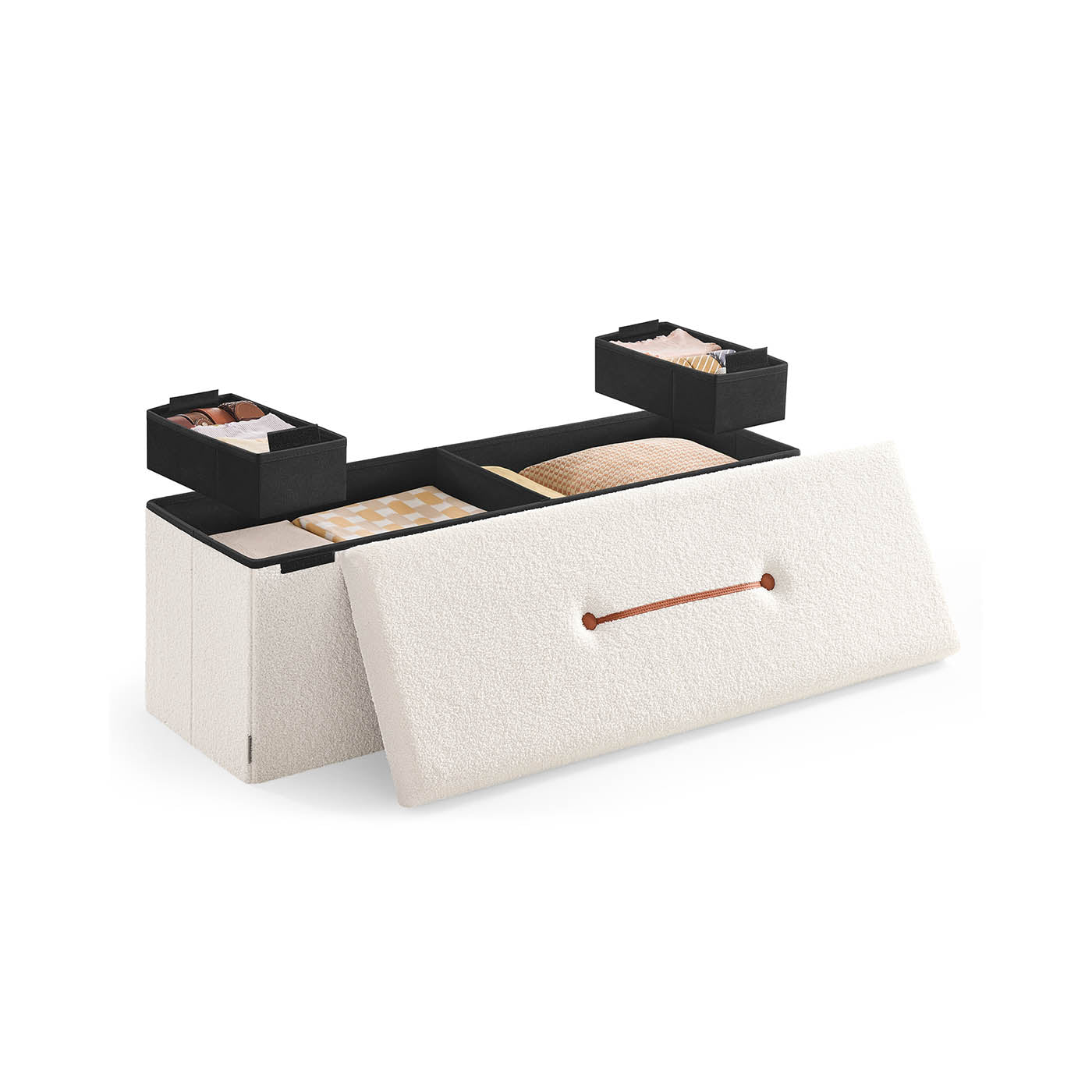Folding Storage Ottoman - Fabric - Cream White - Removable Lid