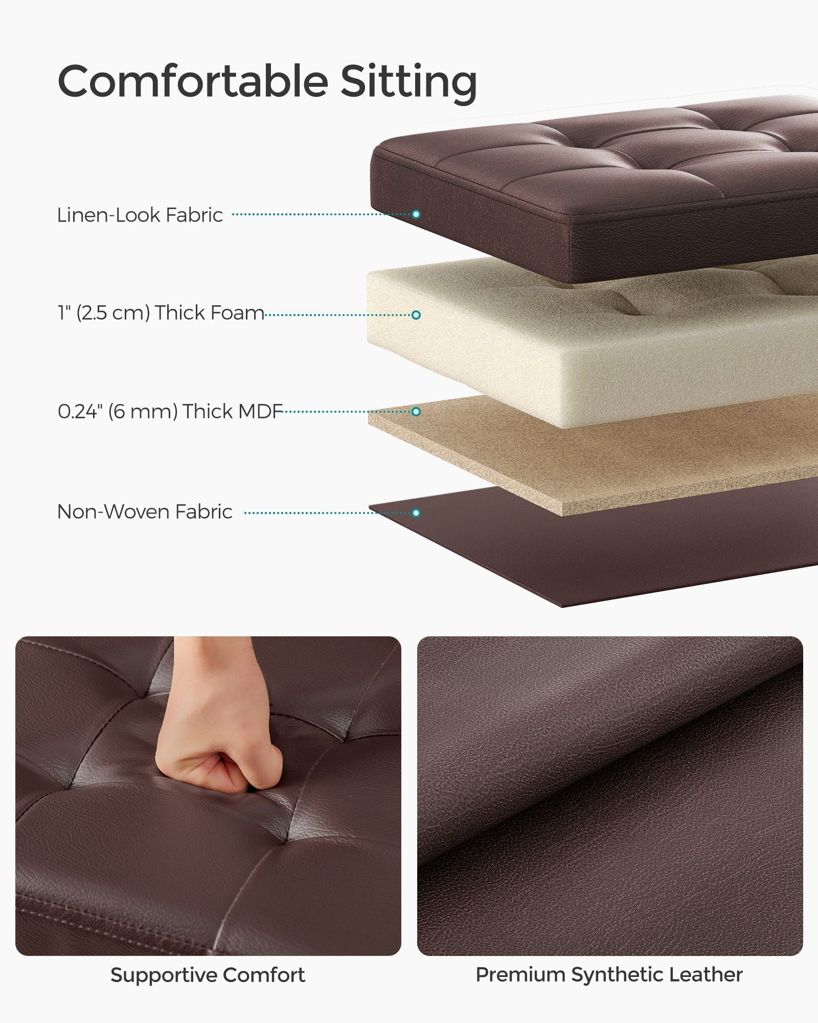 Foldable Ottoman - Fabric - Chestnut Brown - Cube Storage Design