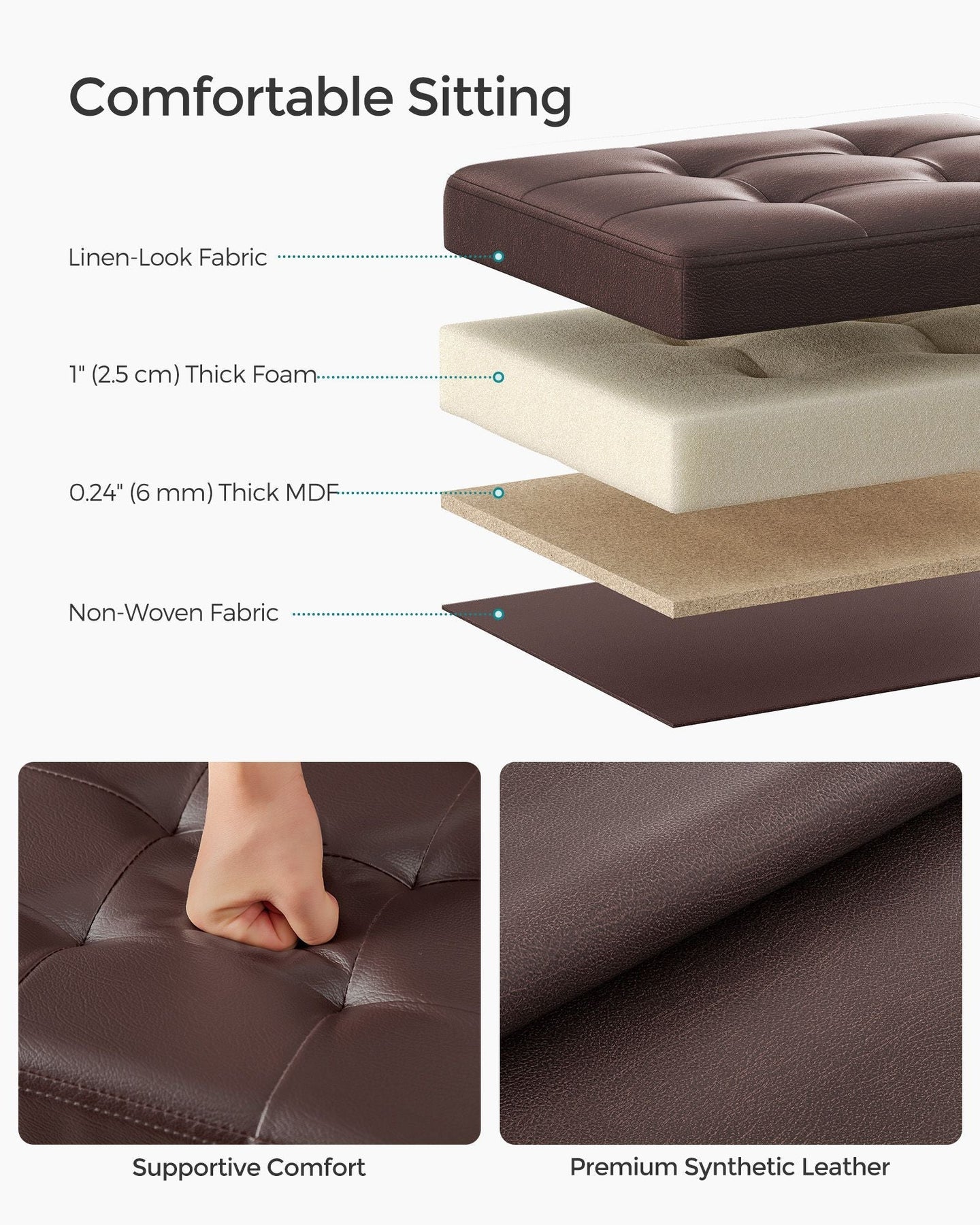 Foldable Ottoman - Fabric - Chestnut Brown - Cube Storage Design