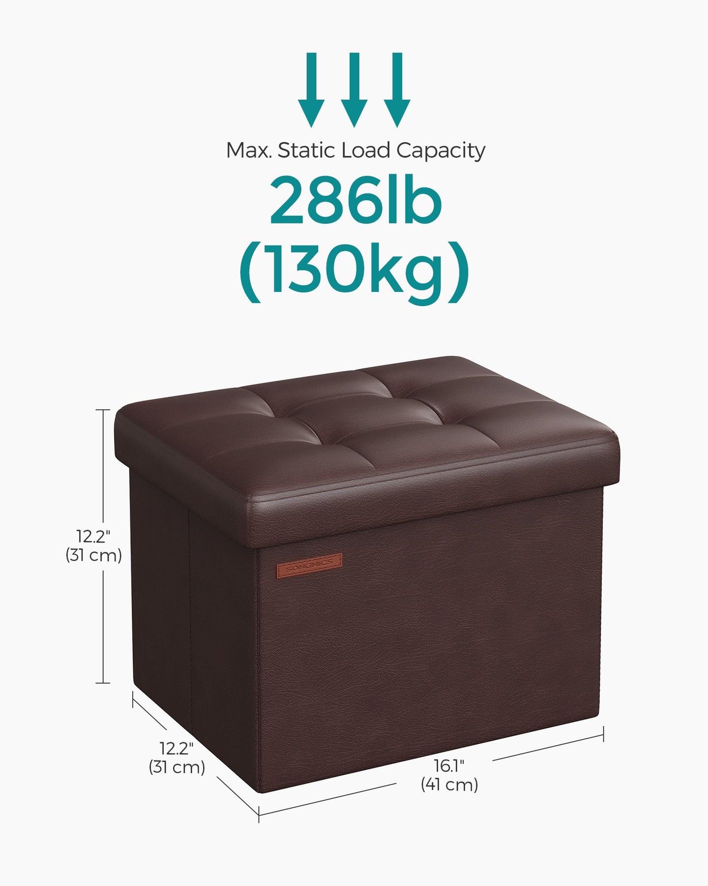 Foldable Ottoman - Fabric - Chestnut Brown - Cube Storage Design