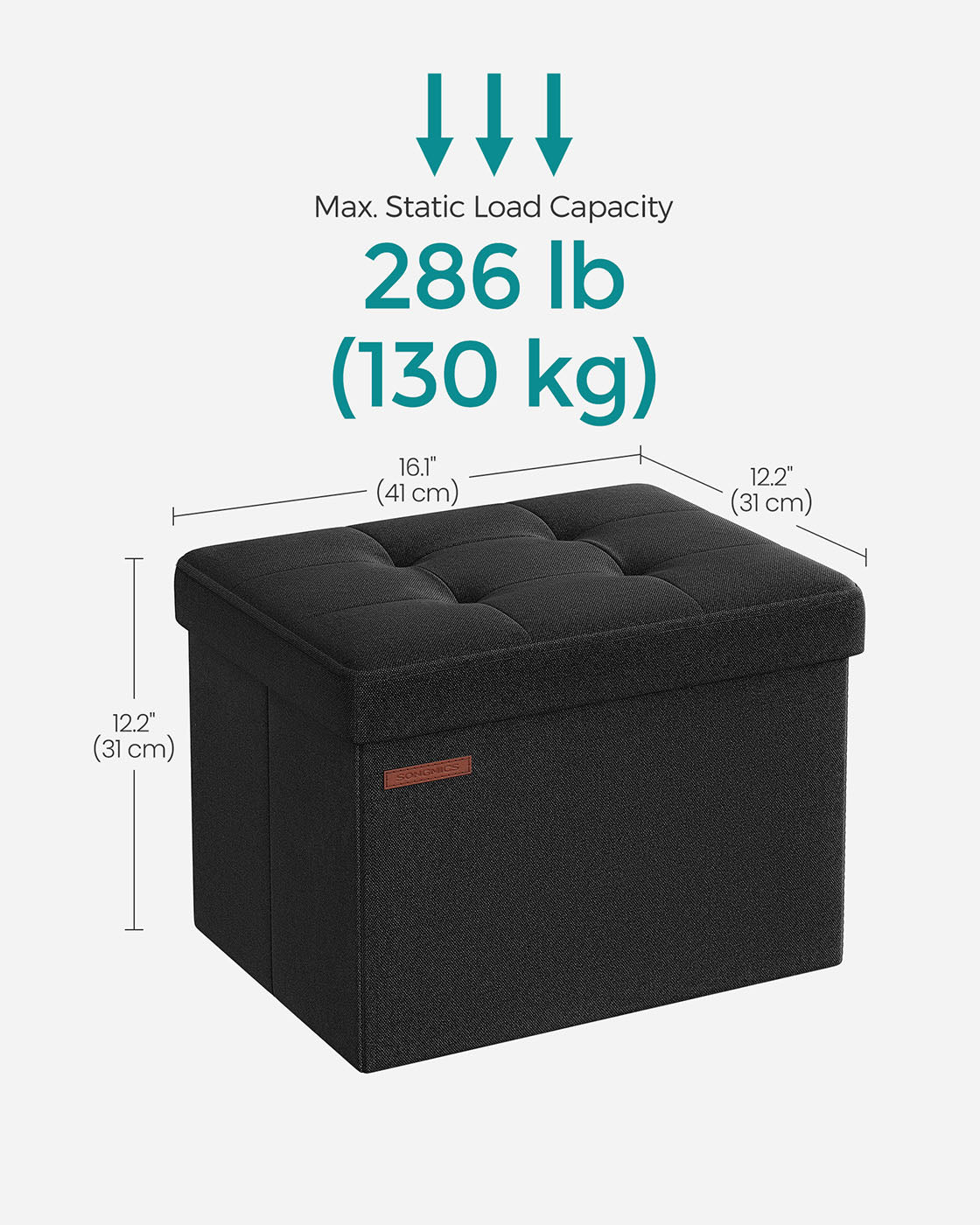 Foldable Storage Ottoman - Fabric - Ink Black - Compact Foot Rest with Storage
