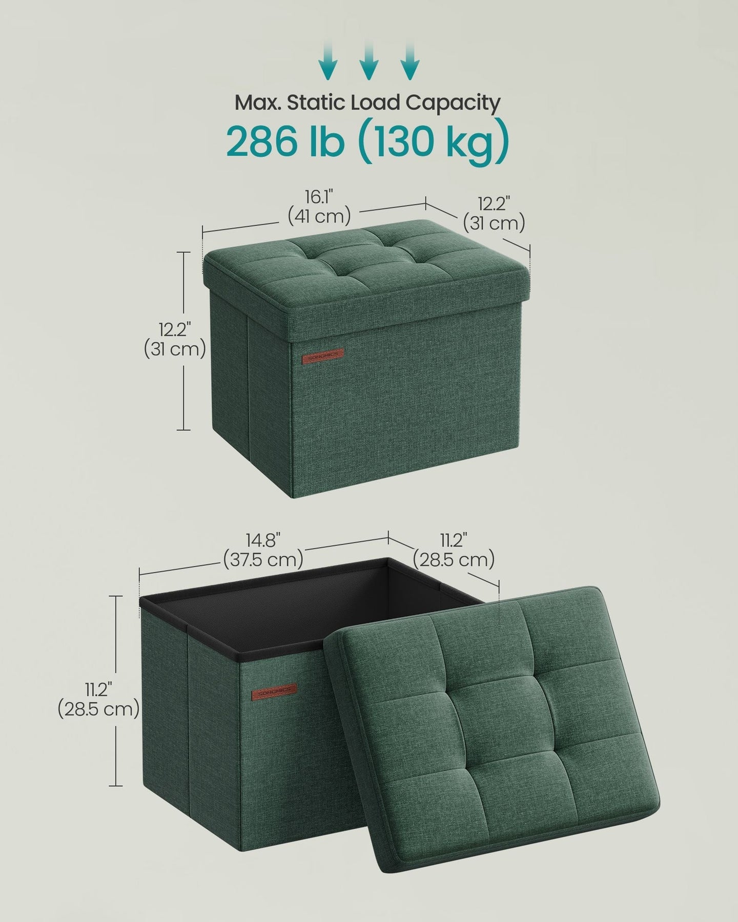 Small Foldable Storage Ottoman - Fabric - Retro Green - Versatile Foot Rest with Storage