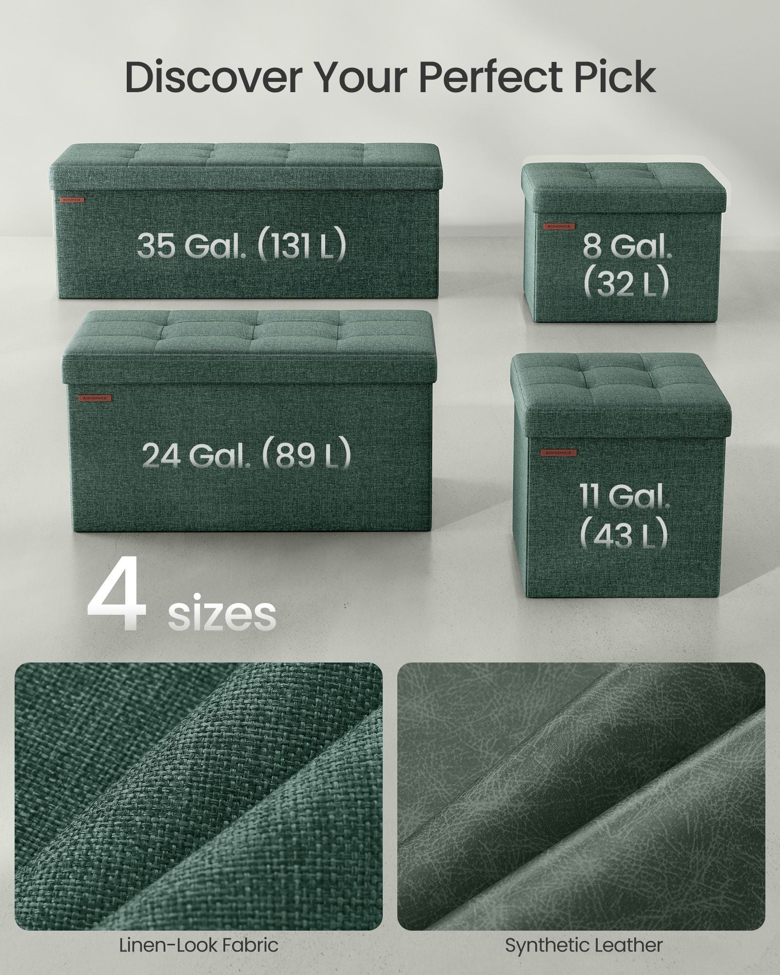 Small Foldable Storage Ottoman - Fabric - Retro Green - Versatile Foot Rest with Storage