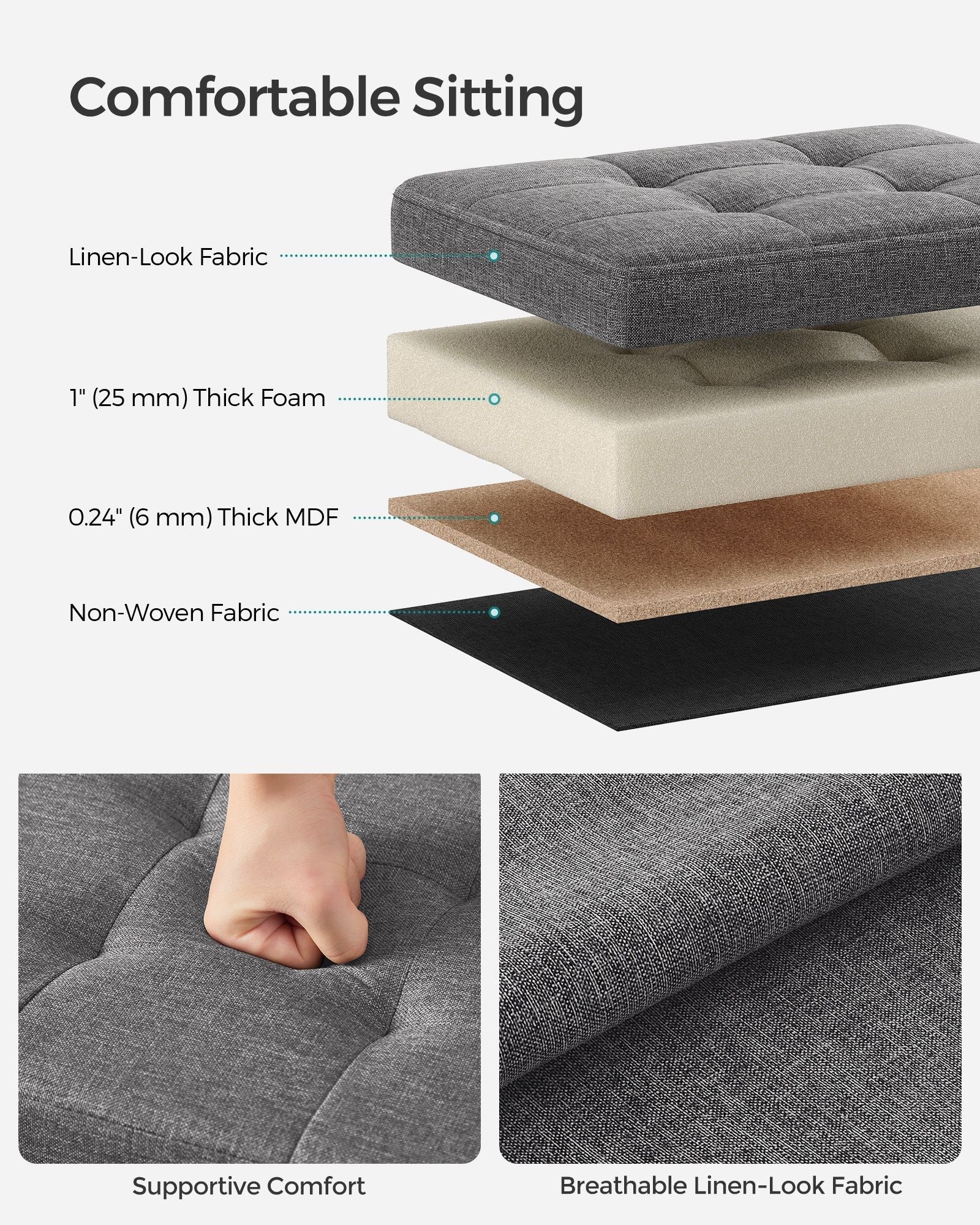 Foldable Storage Ottoman - Fabric - Dark Grey