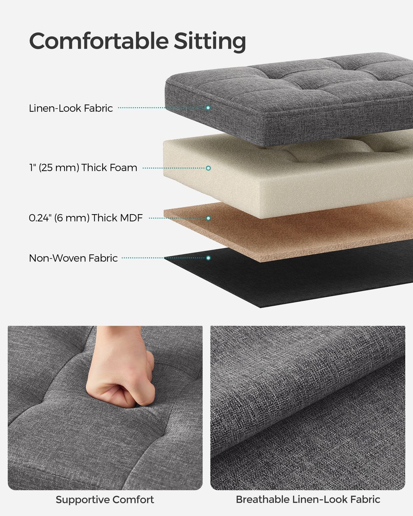 Foldable Storage Ottoman - Fabric - Light Grey