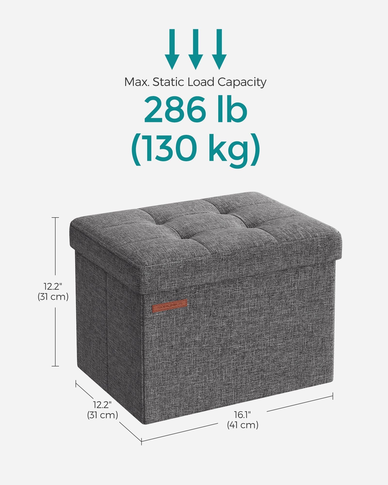 Foldable Storage Ottoman - Fabric - Light Grey