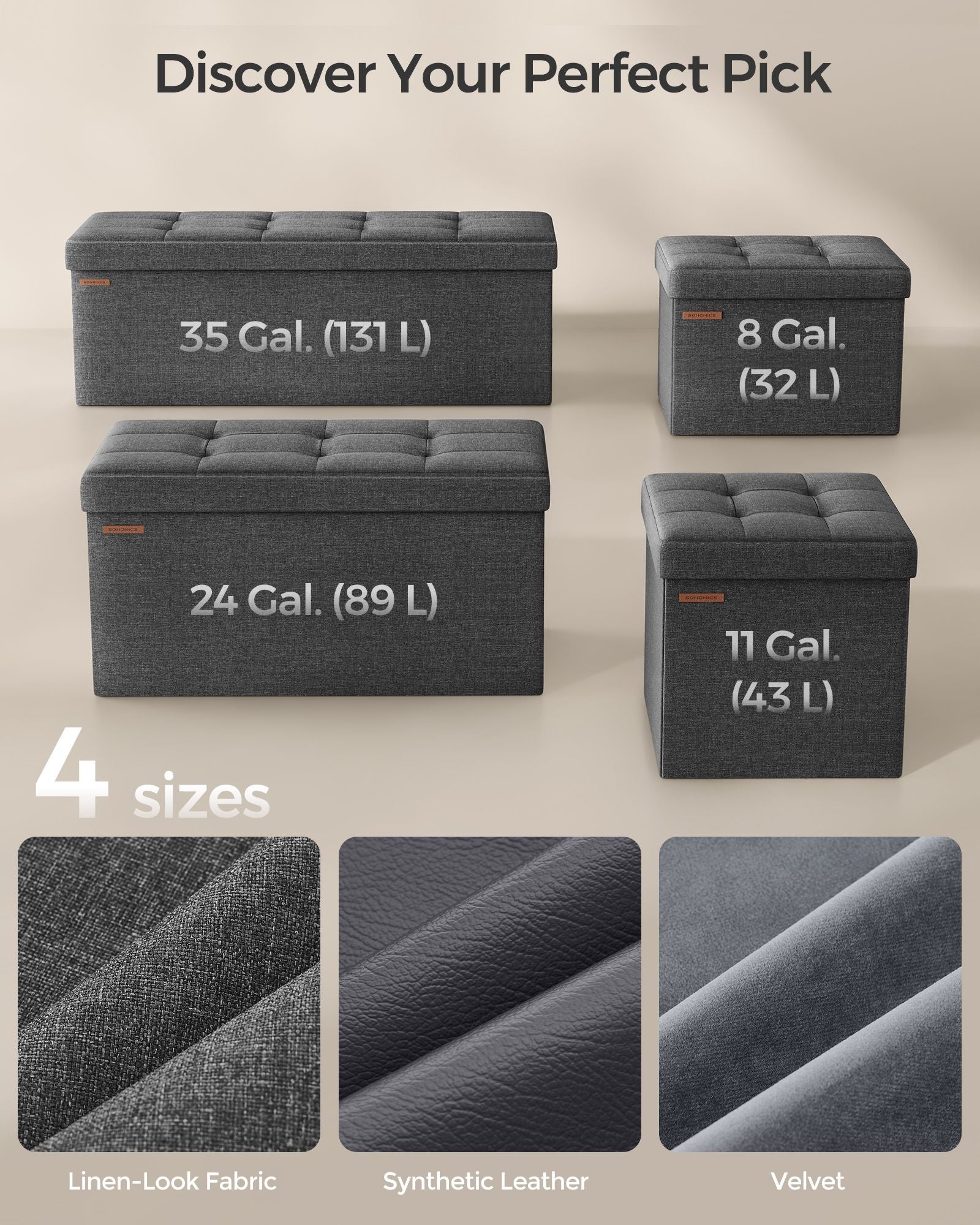Foldable Storage Ottoman - Fabric - Light Grey