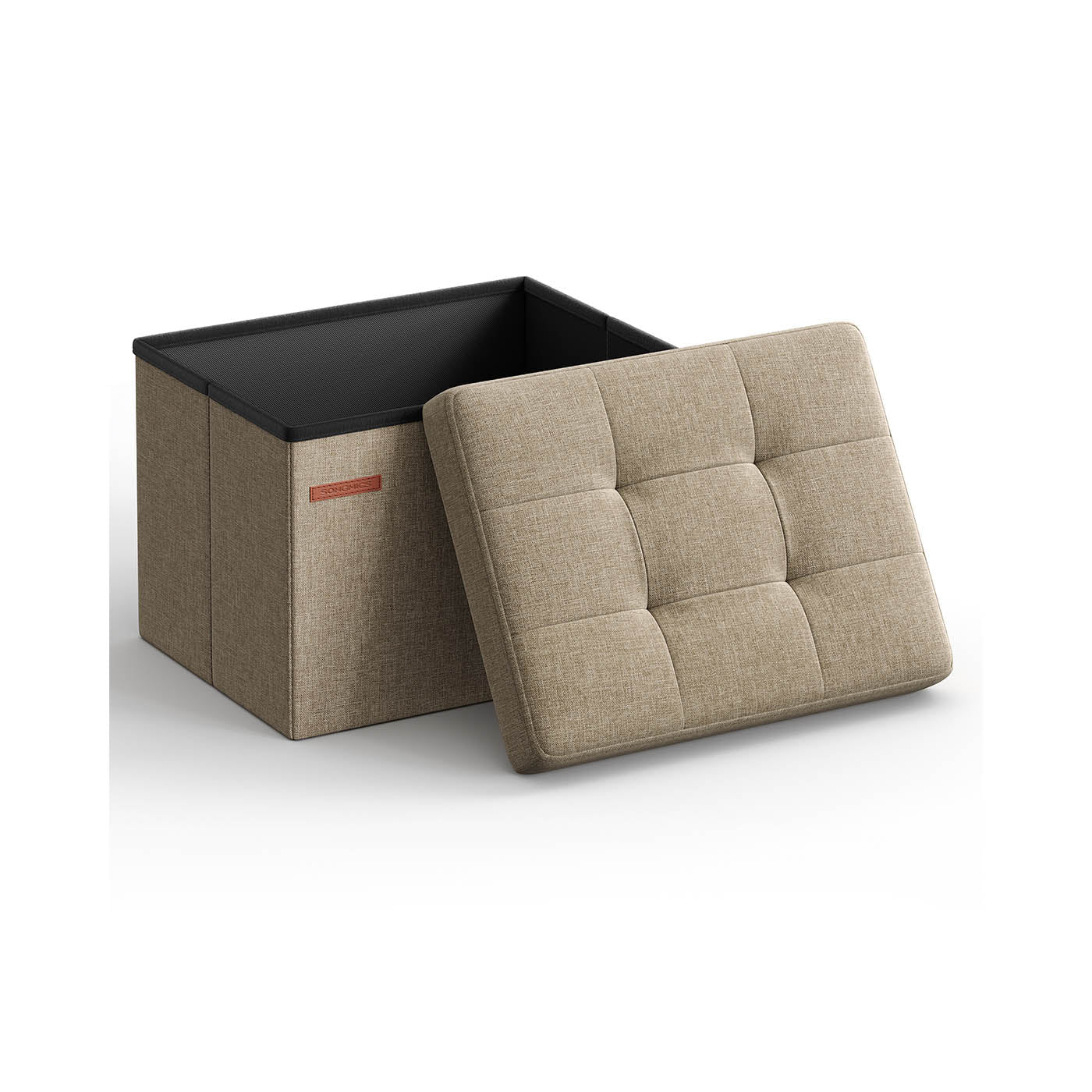 Foldable Storage Ottoman - Fabric - Camel Brown - Versatile Foot Rest with 130 kg Capacity