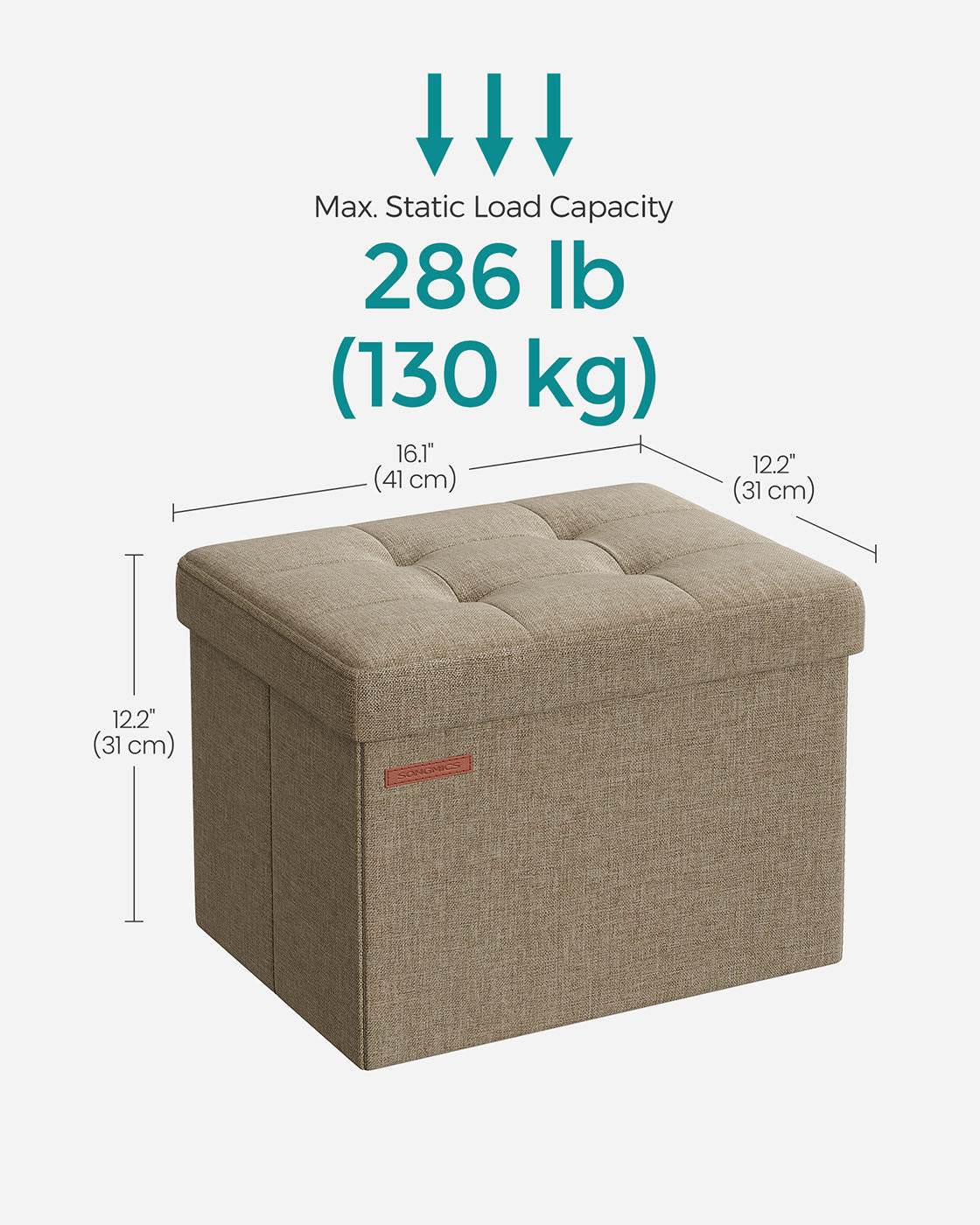 Foldable Storage Ottoman - Fabric - Camel Brown - Versatile Foot Rest with 130 kg Capacity