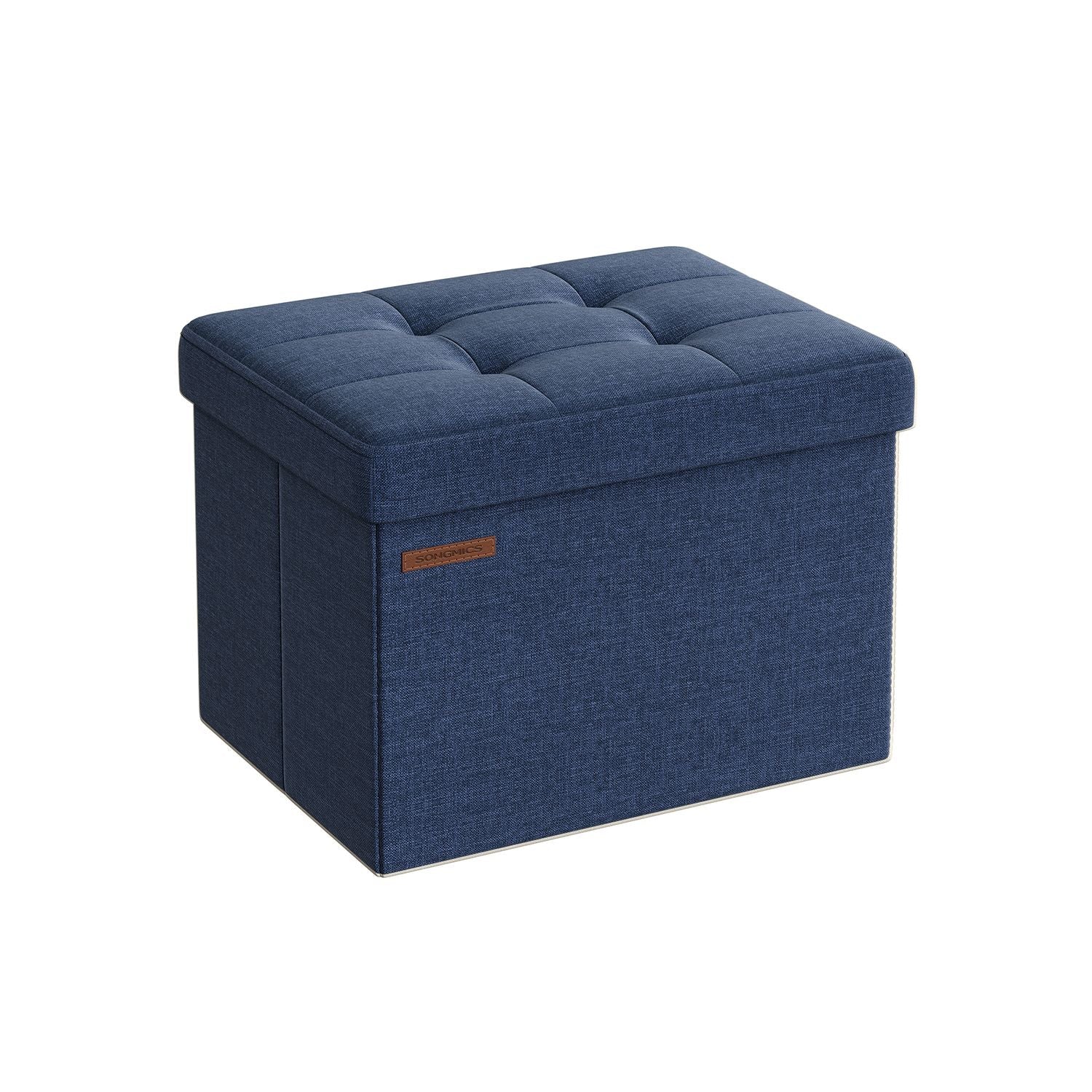 Small Foldable Storage Ottoman - 31 x 41 cm - Denim Blue - Multi-functional Foot Stool with 130 kg Capacity