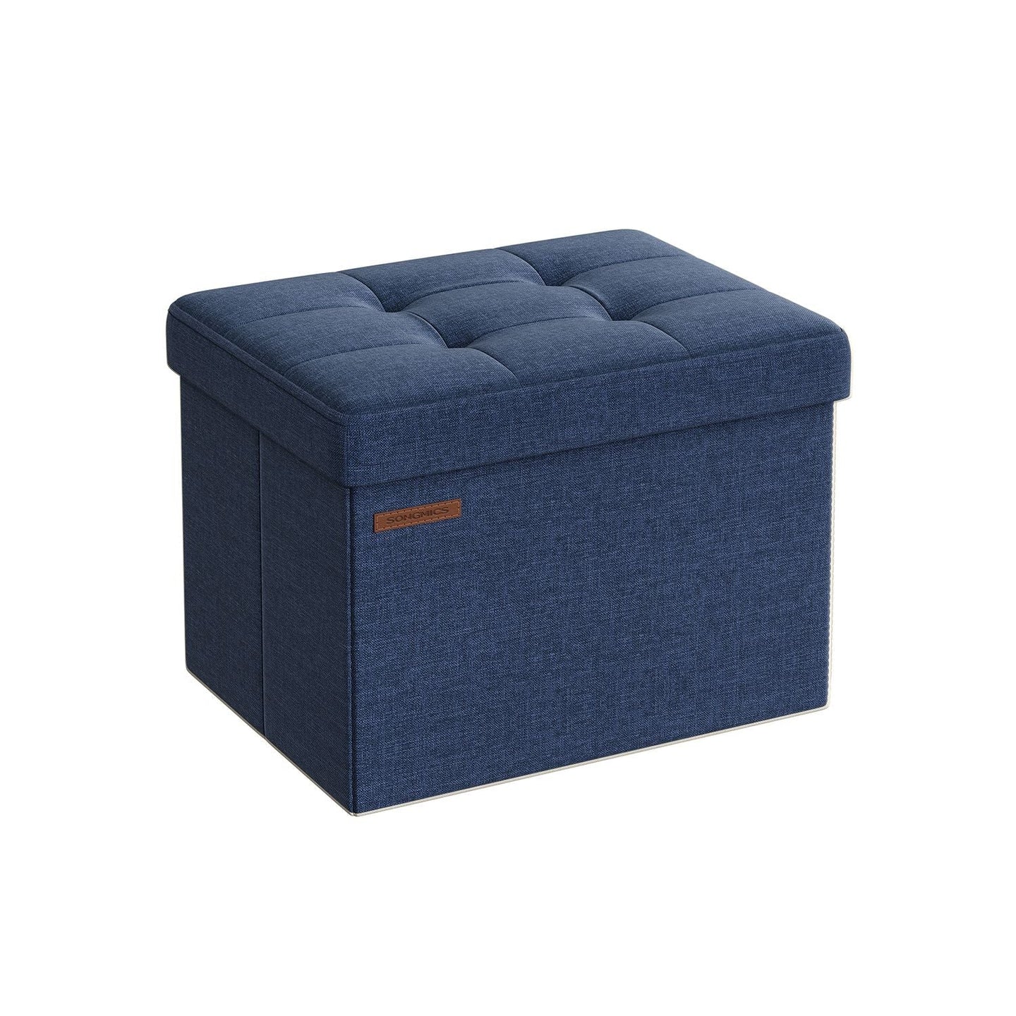 Small Foldable Storage Ottoman - 31 x 41 cm - Denim Blue - Multi-functional Foot Stool with 130 kg Capacity
