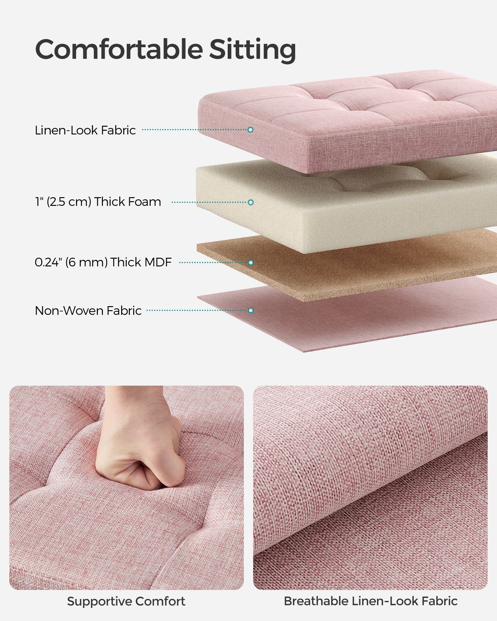 Foldable Storage Ottoman - Fabric - Jelly Pink
