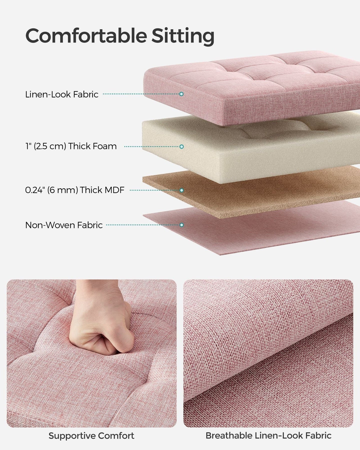 Foldable Storage Ottoman - Fabric - Jelly Pink