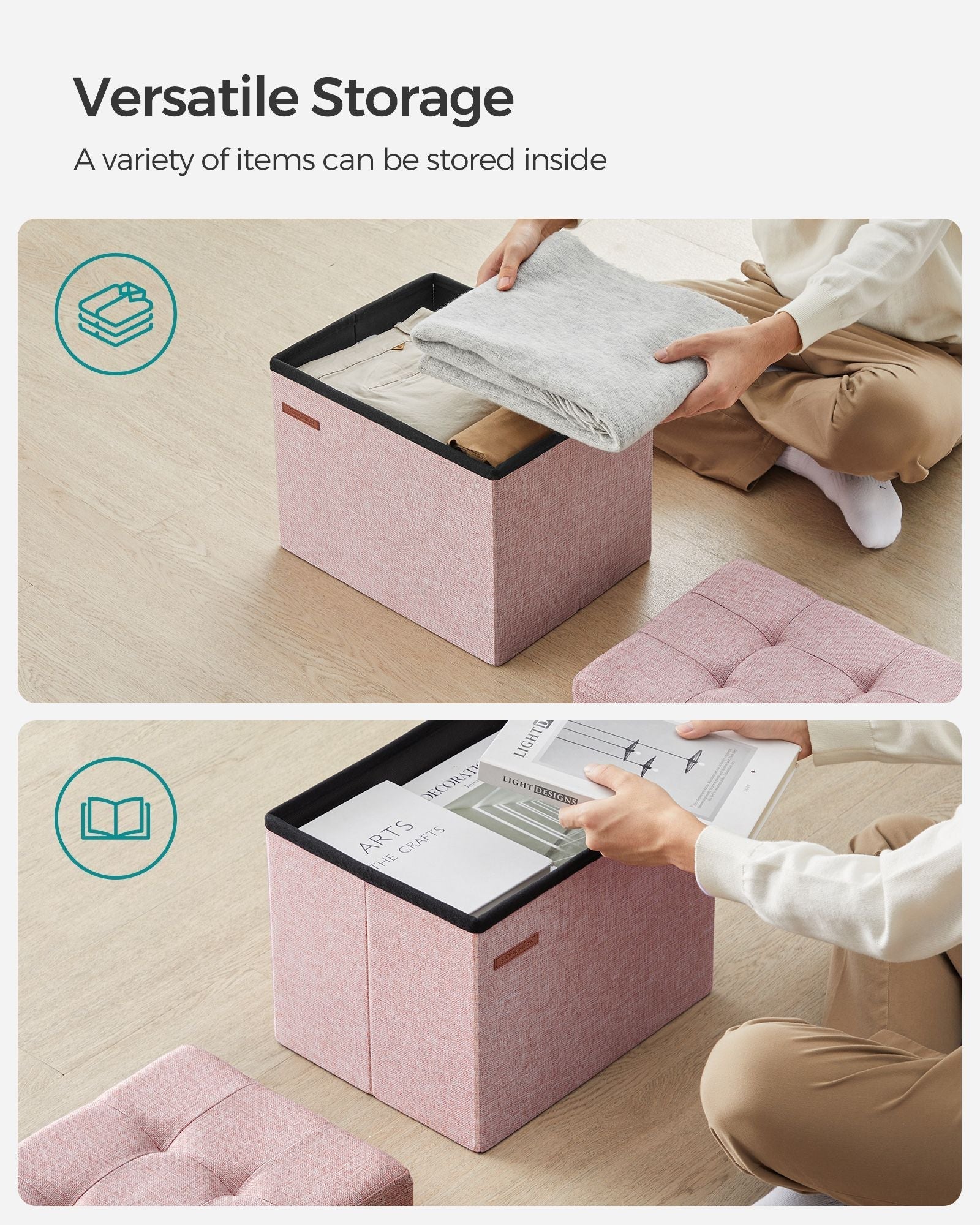 Foldable Storage Ottoman - Fabric - Jelly Pink