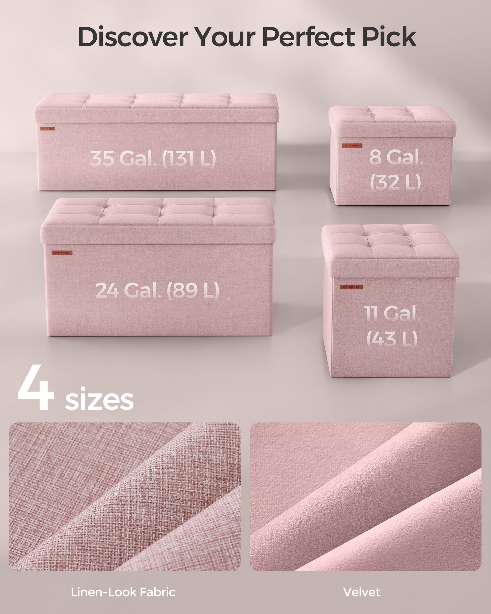 Foldable Storage Ottoman - Fabric - Jelly Pink