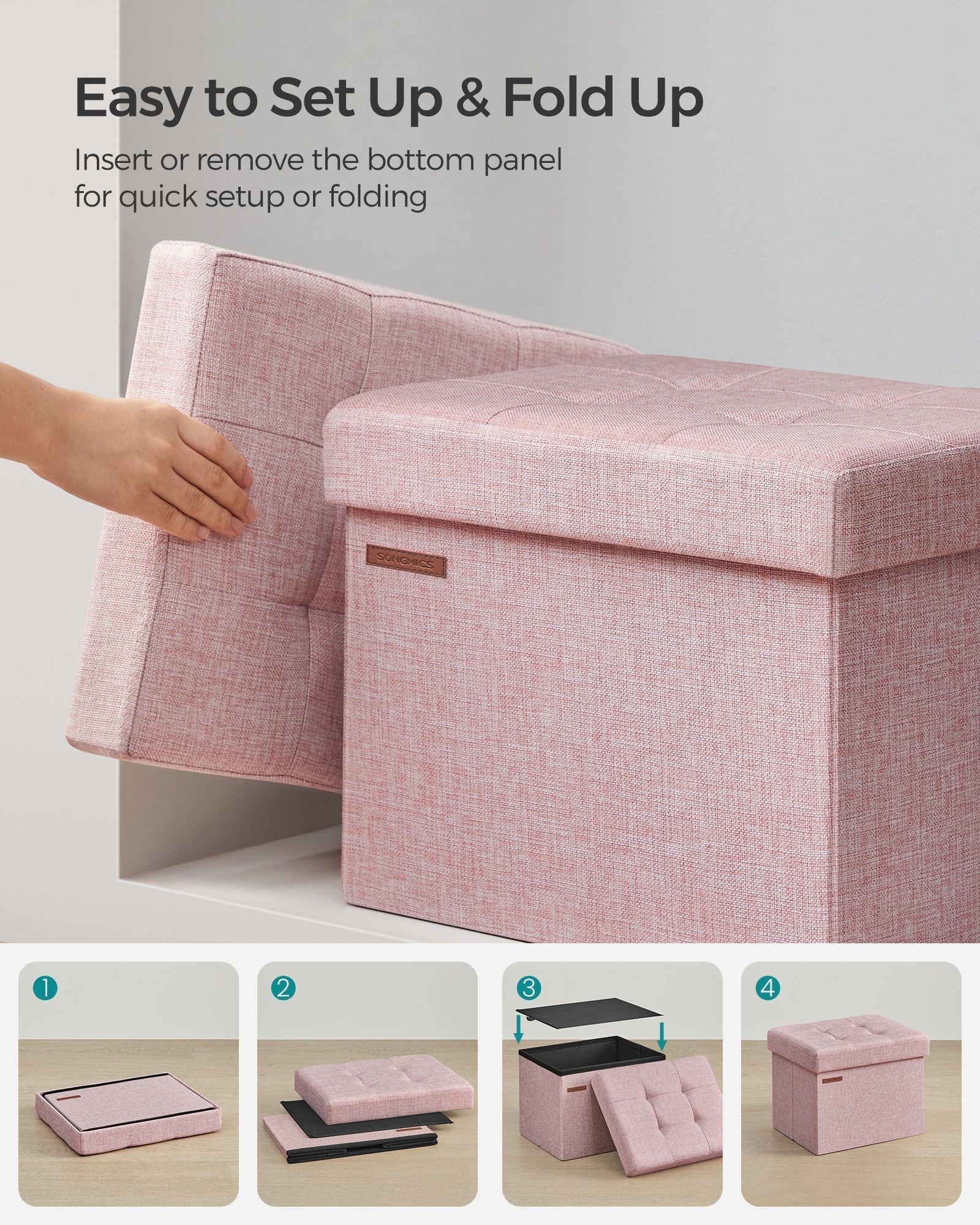 Foldable Storage Ottoman - Fabric - Jelly Pink