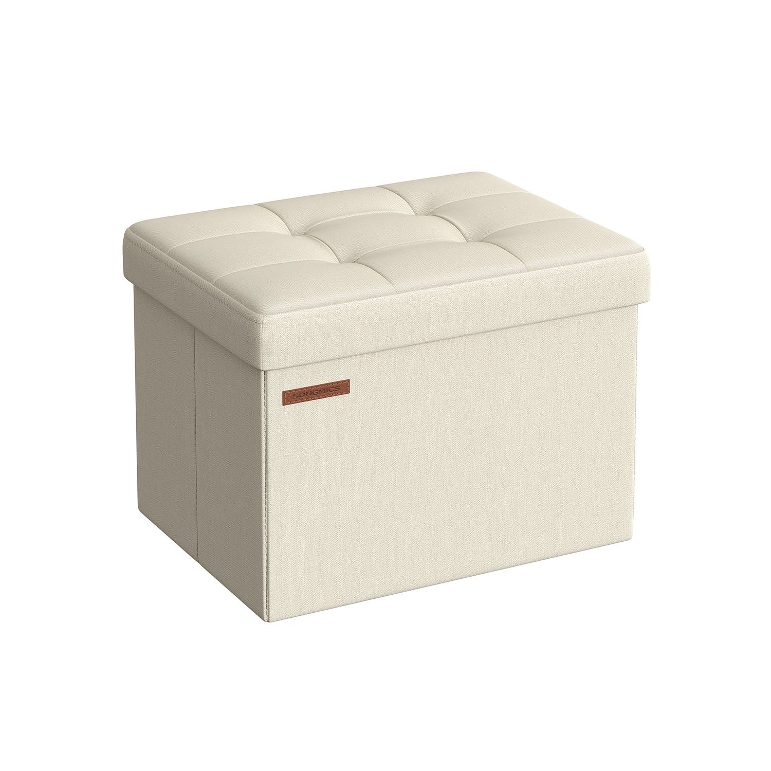 Small Foldable Storage Ottoman - Fabric - Cream White