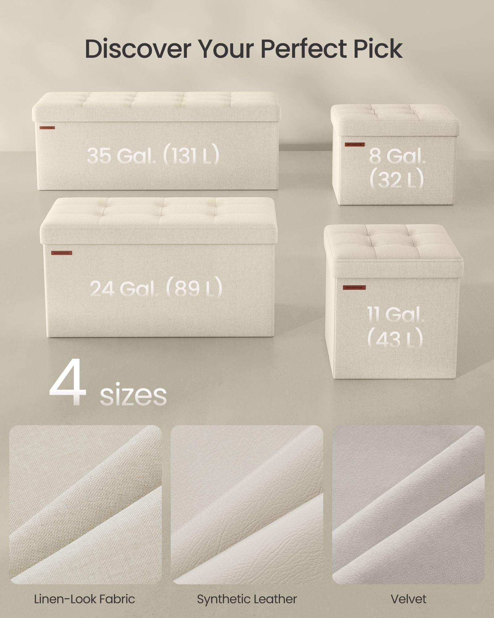 Small Foldable Storage Ottoman - Fabric - Cream White