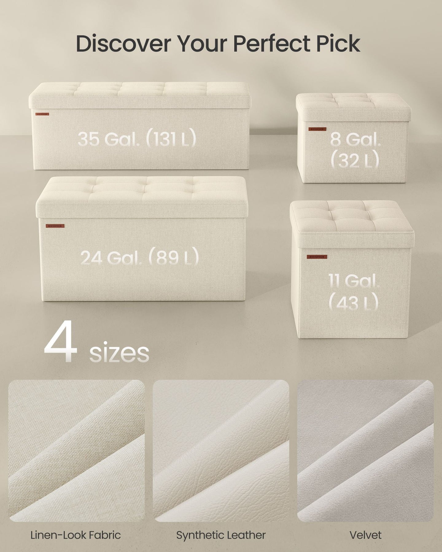 Small Foldable Storage Ottoman - Fabric - Cream White