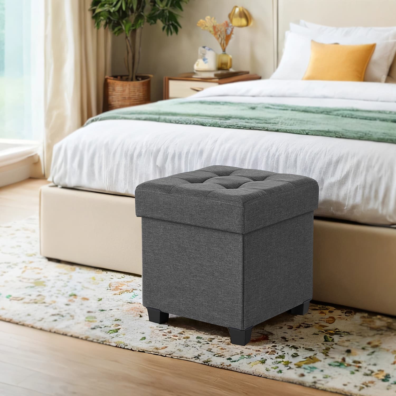 Storage Ottoman - Fabric - Ink Black - Foldable with Storage